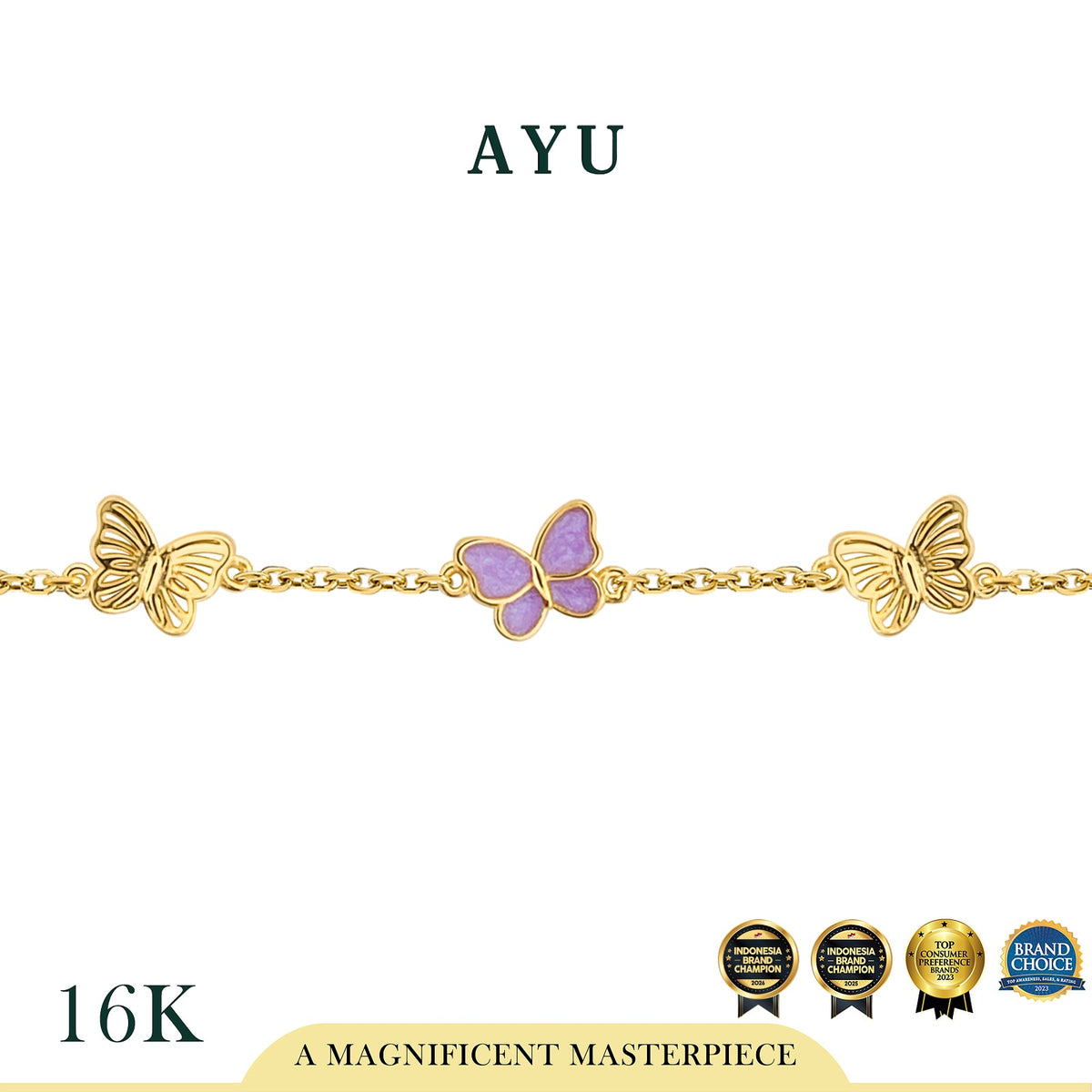 AYU Gelang Emas - Flying Butterflies Bracelet 16k Yellow Gold