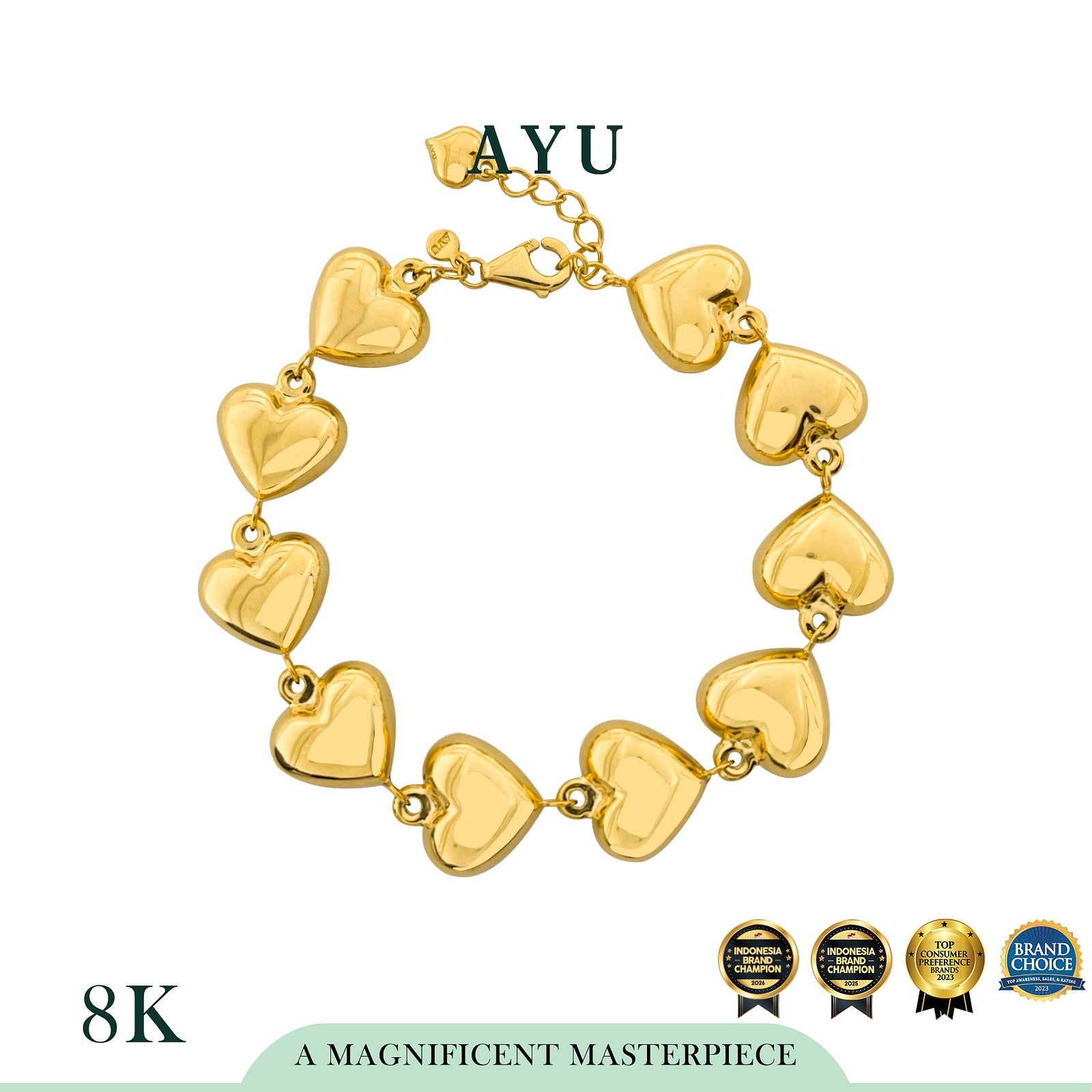 AYU Gelang Emas - Fluffy Fluffy Heart Eternity Chain Bracelet 8k Yellow gold