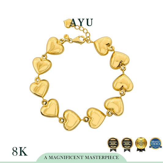 AYU Gelang Emas - Fluffy Fluffy Heart Eternity Chain Bracelet 8k Yellow gold