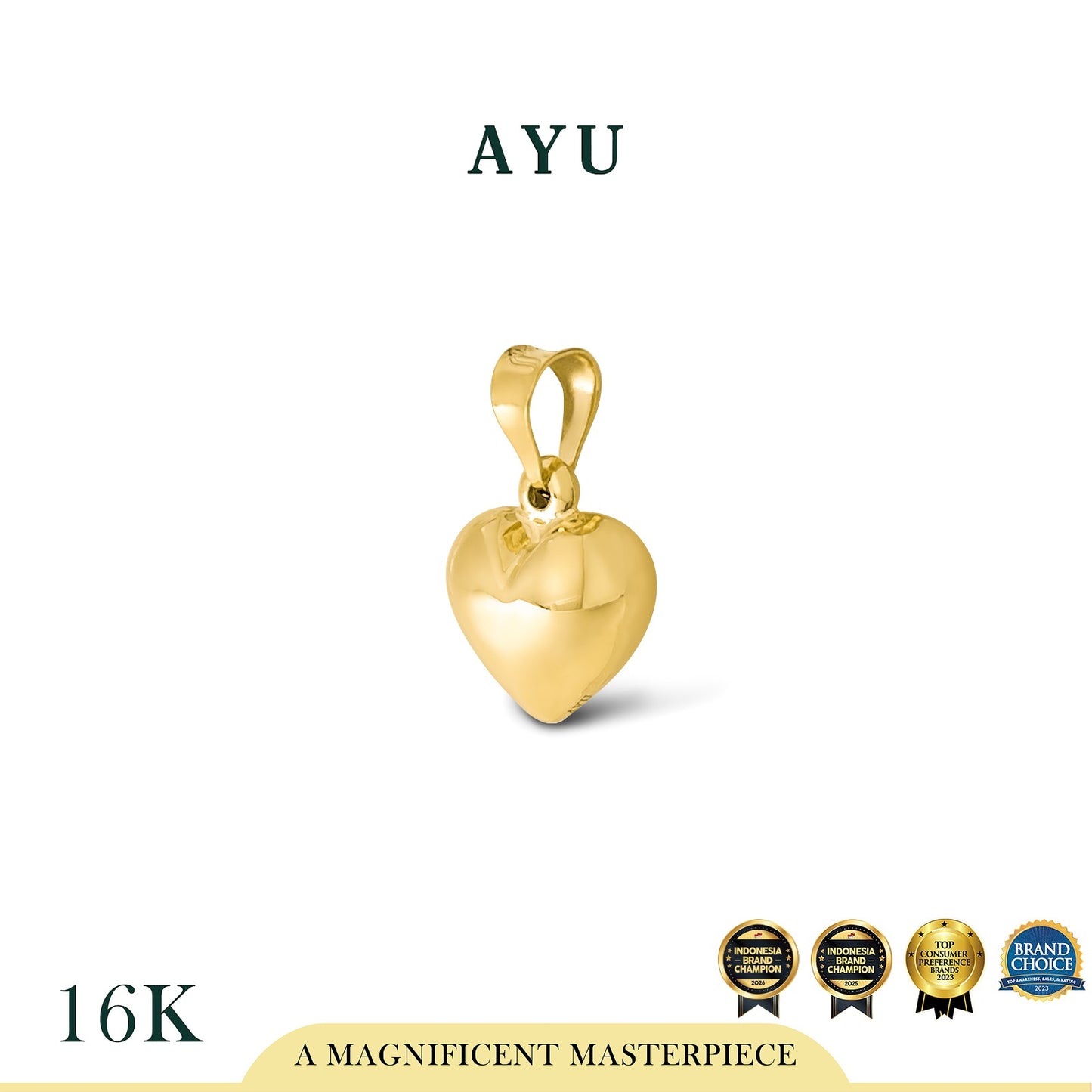 AYU Liontin Emas - Fluffy Fluffy Heart Pendant #2 16k Yellow Gold