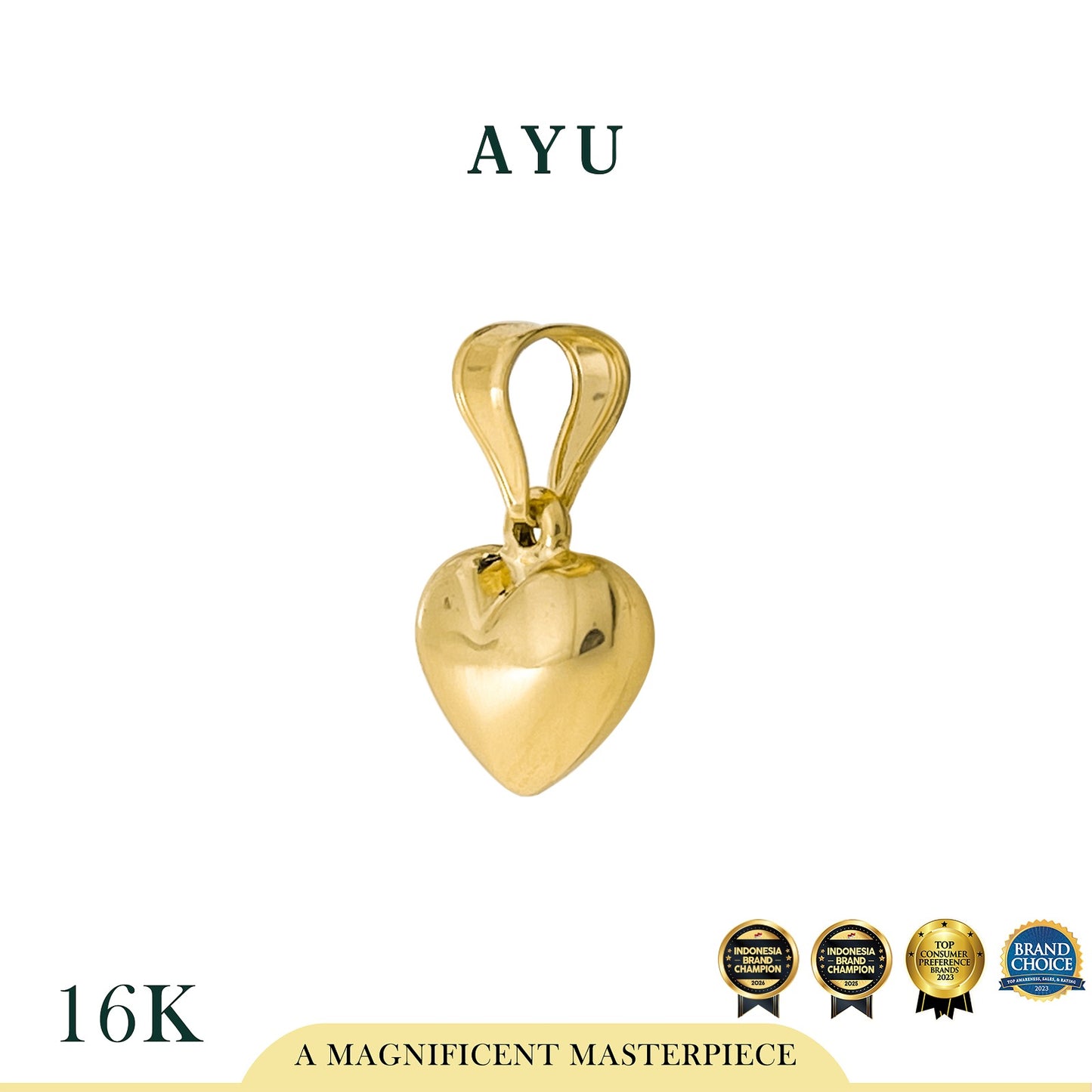 AYU Liontin Emas - Fluffy Fluffy Heart Pendant #2 16k Yellow Gold