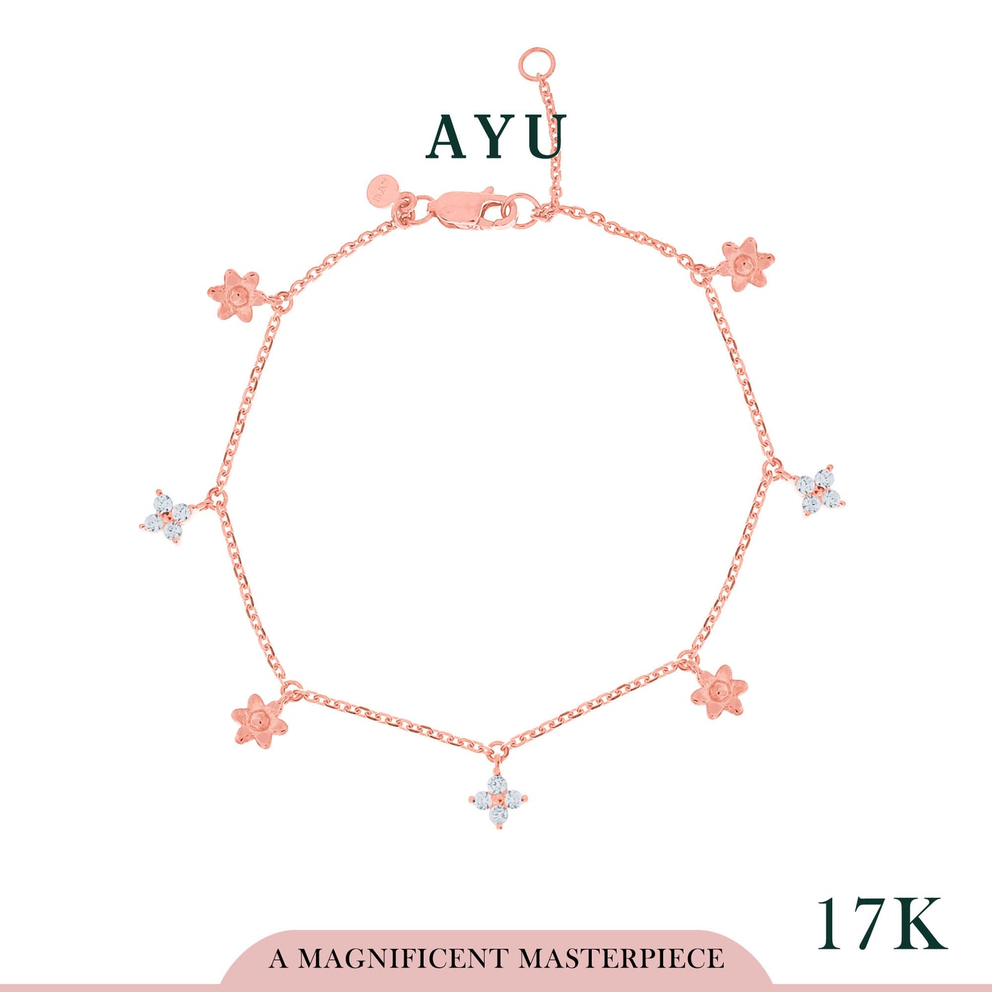 AYU Gelang Emas-Garden Party With Dangling Charms Bracelet 17k Rose Gold