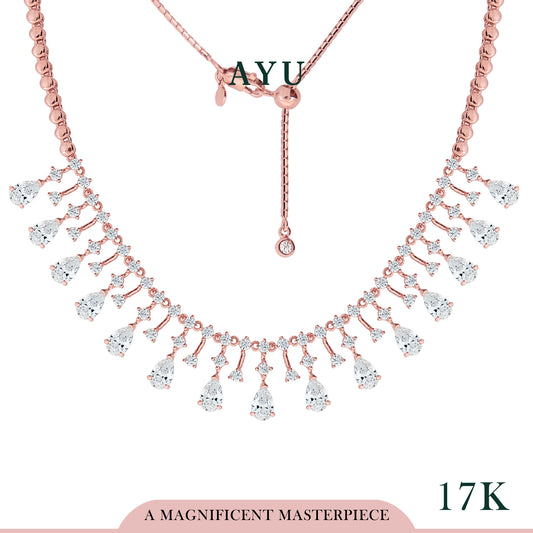 AYU Kalung Emas - Glam Multi Teardrop Eternity Necklace With Adjustable Ball 17K Rose Gold