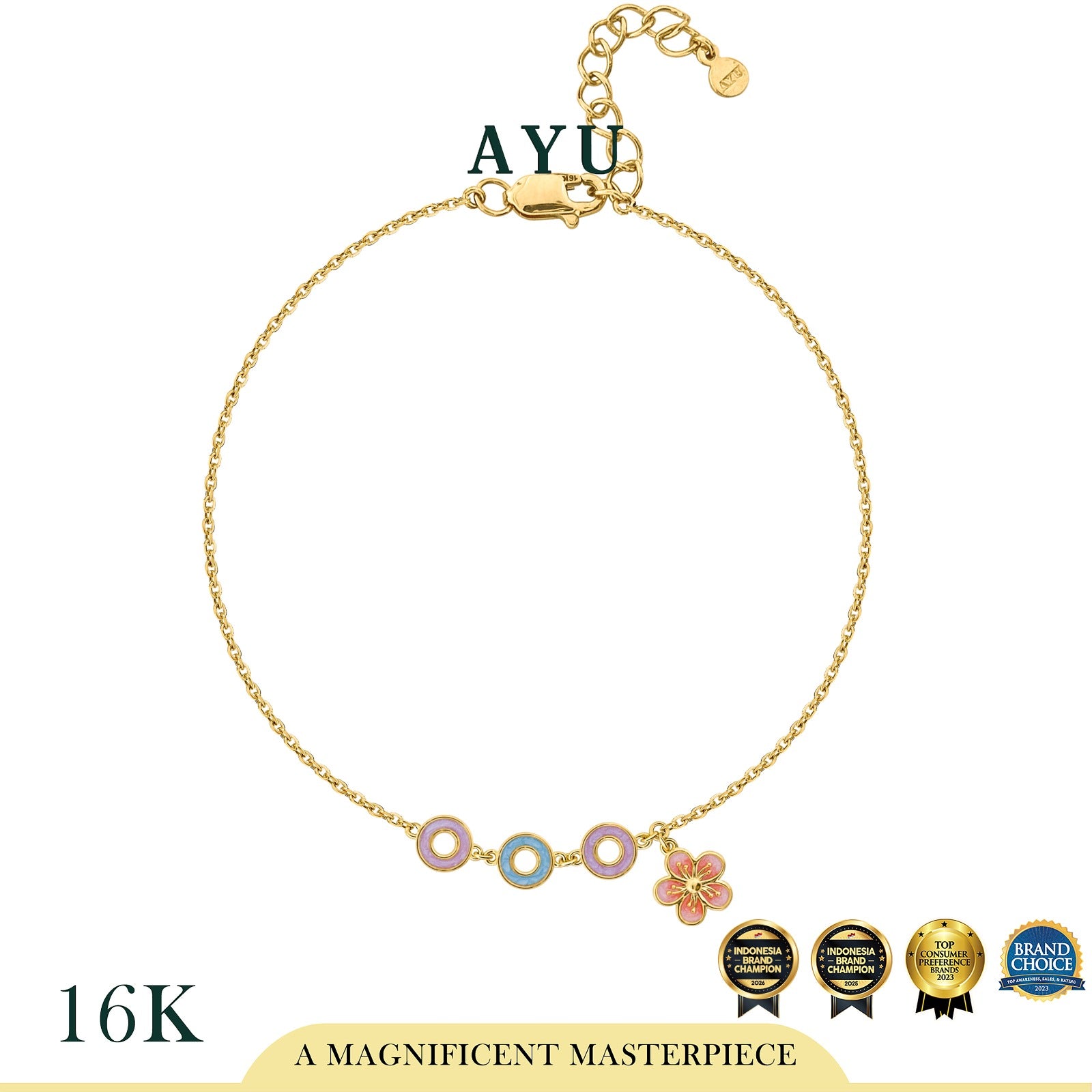 AYU Gelang Emas - Glaze Loop In Sakura Bracelet 16k Yellow Gold