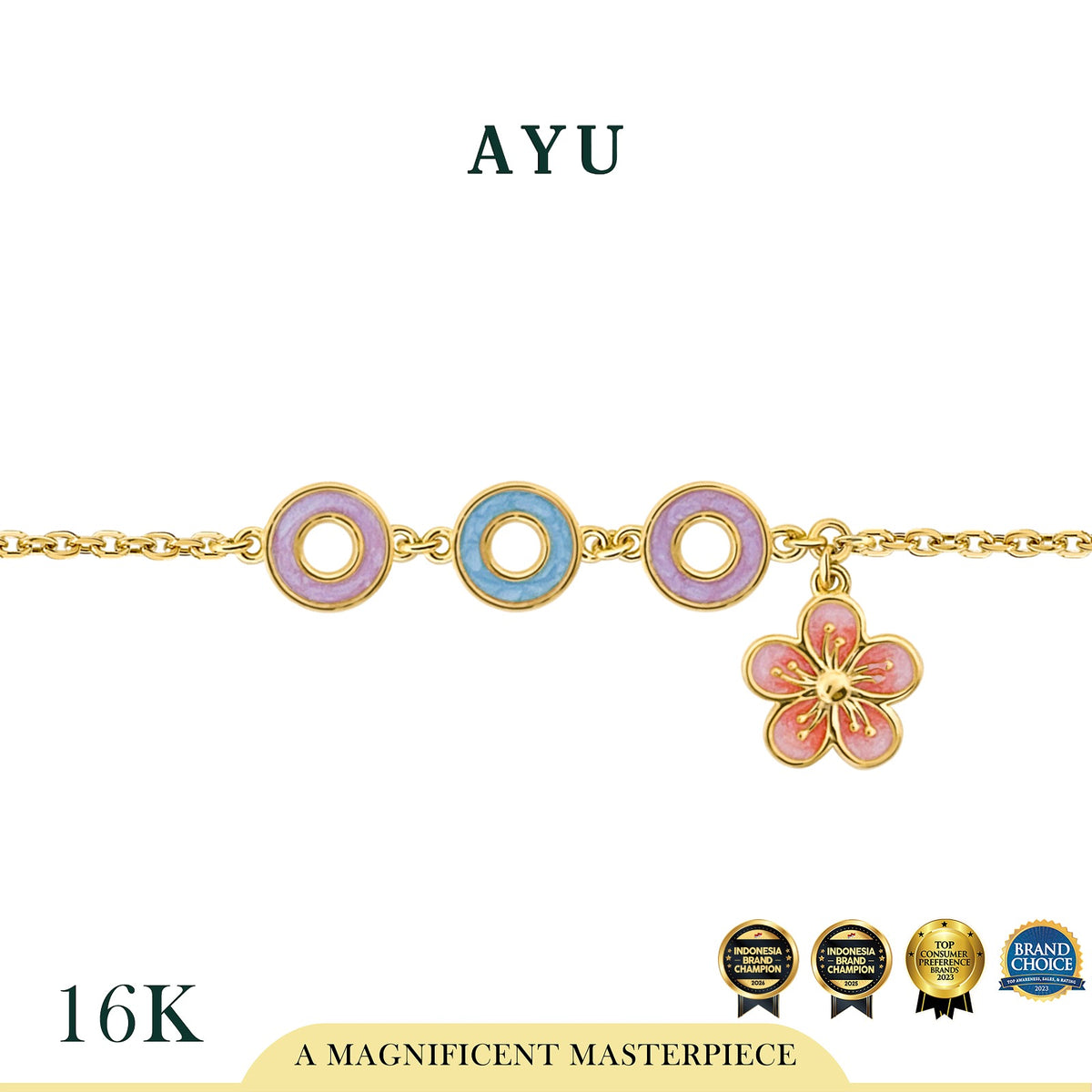 AYU Gelang Emas - Glaze Loop In Sakura Bracelet 16k Yellow Gold