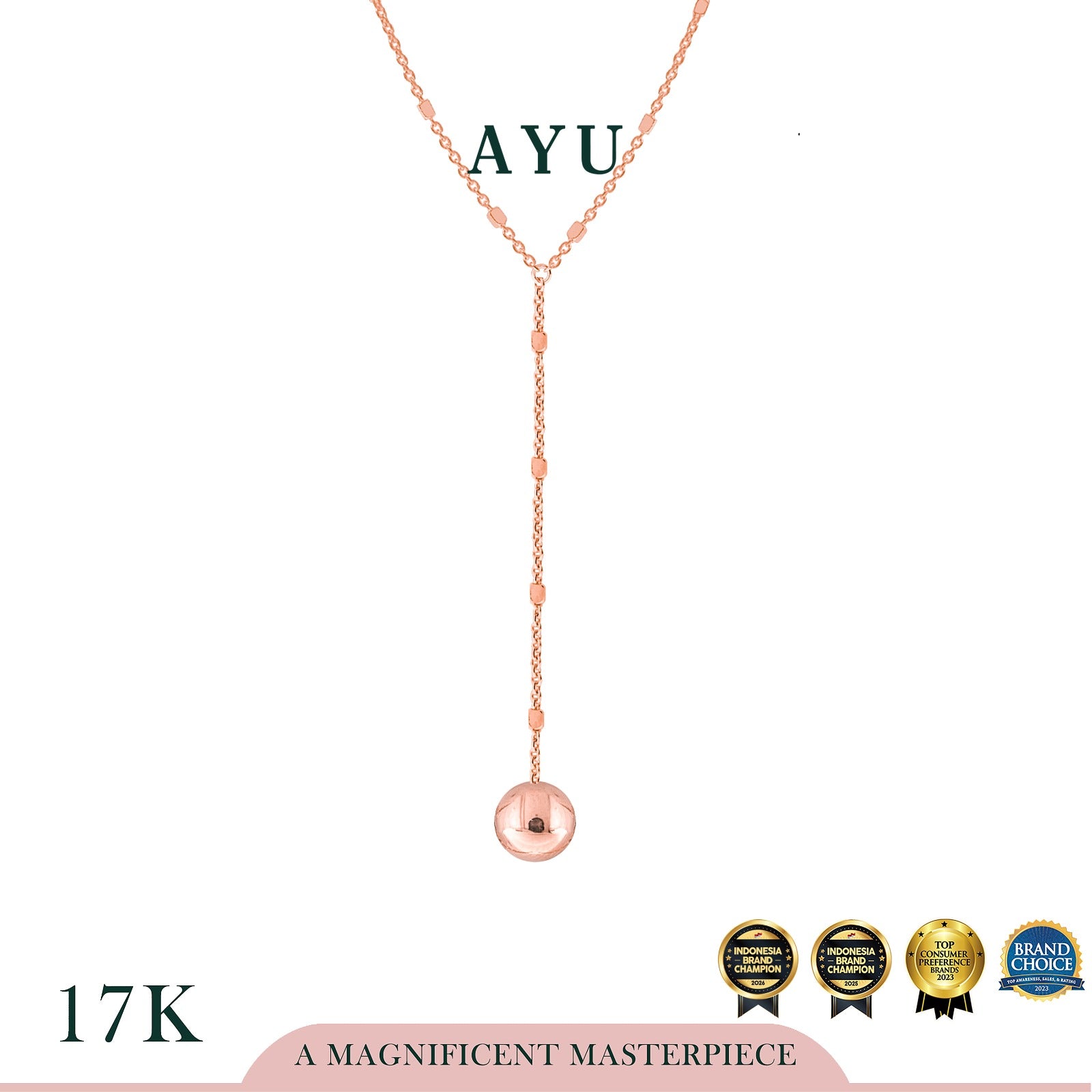 AYU Kalung Emas - Gold Ball Lariat 17k Rose Gold