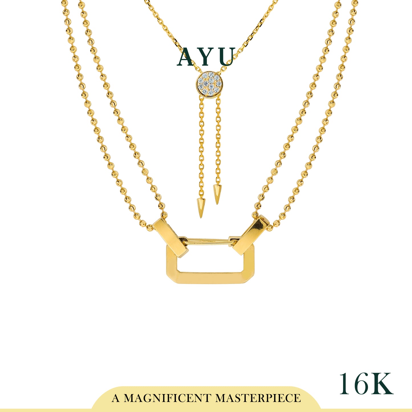 AYU Gold Clip On Pepper Beads Adjustable Necklace 16k Yellow Gold