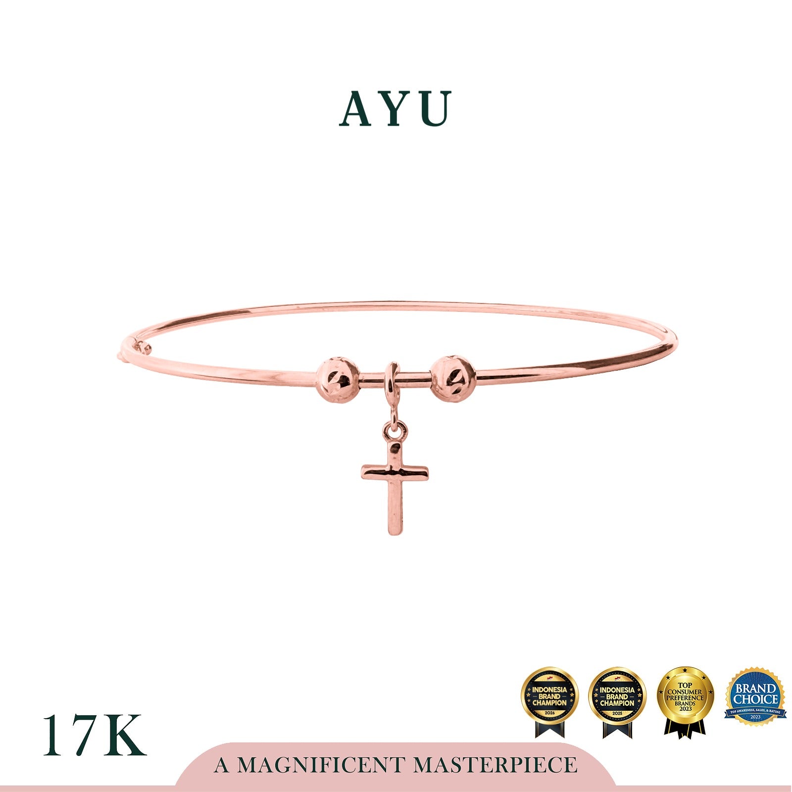 AYU Gelang Emas - Gold Cross On Wire Bangle 17k Rose Gold