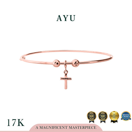 AYU Gelang Emas - Gold Cross On Wire Bangle 17k Rose Gold