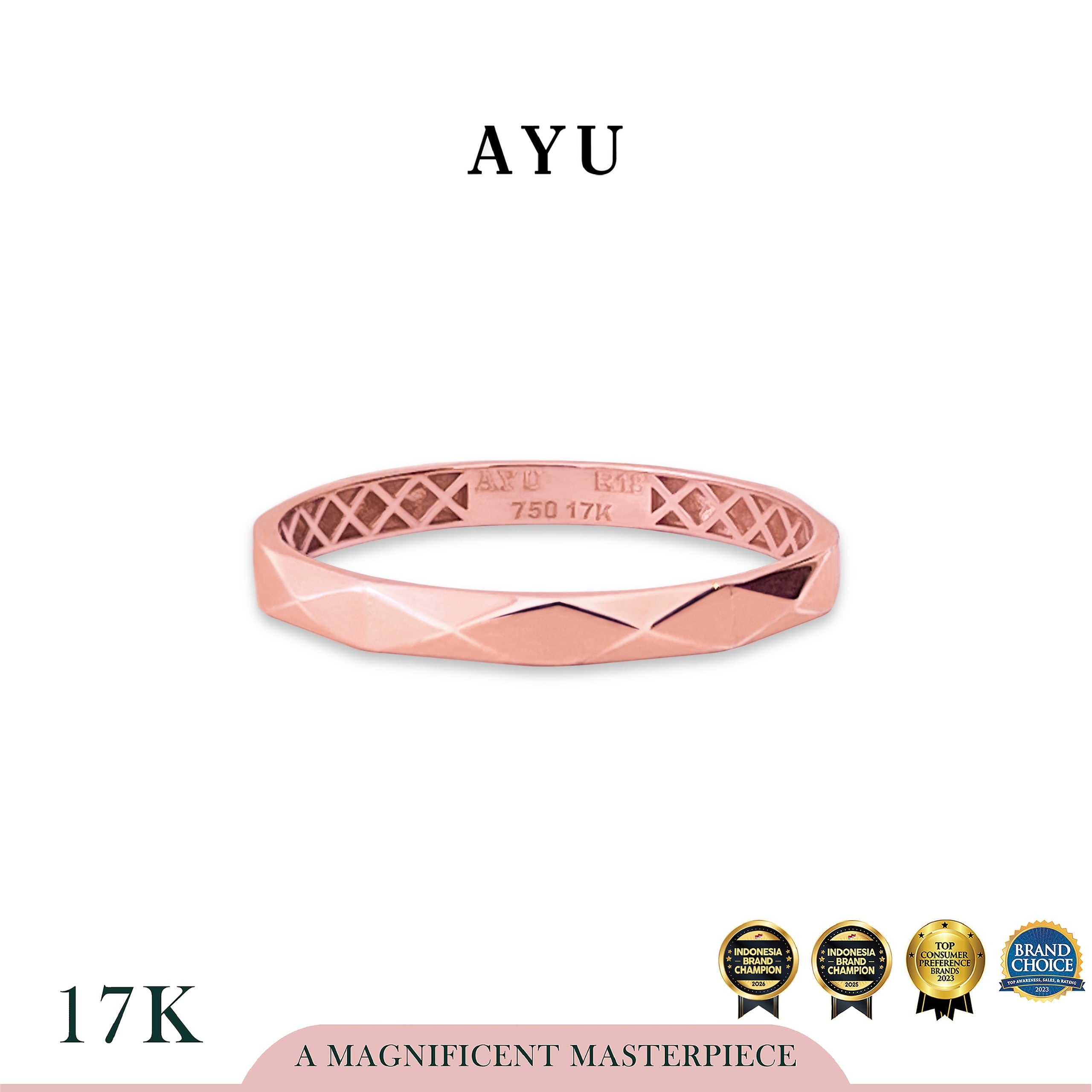 AYU Cincin Emas - Gold Elongated Studs Ring 17k Rose Gold