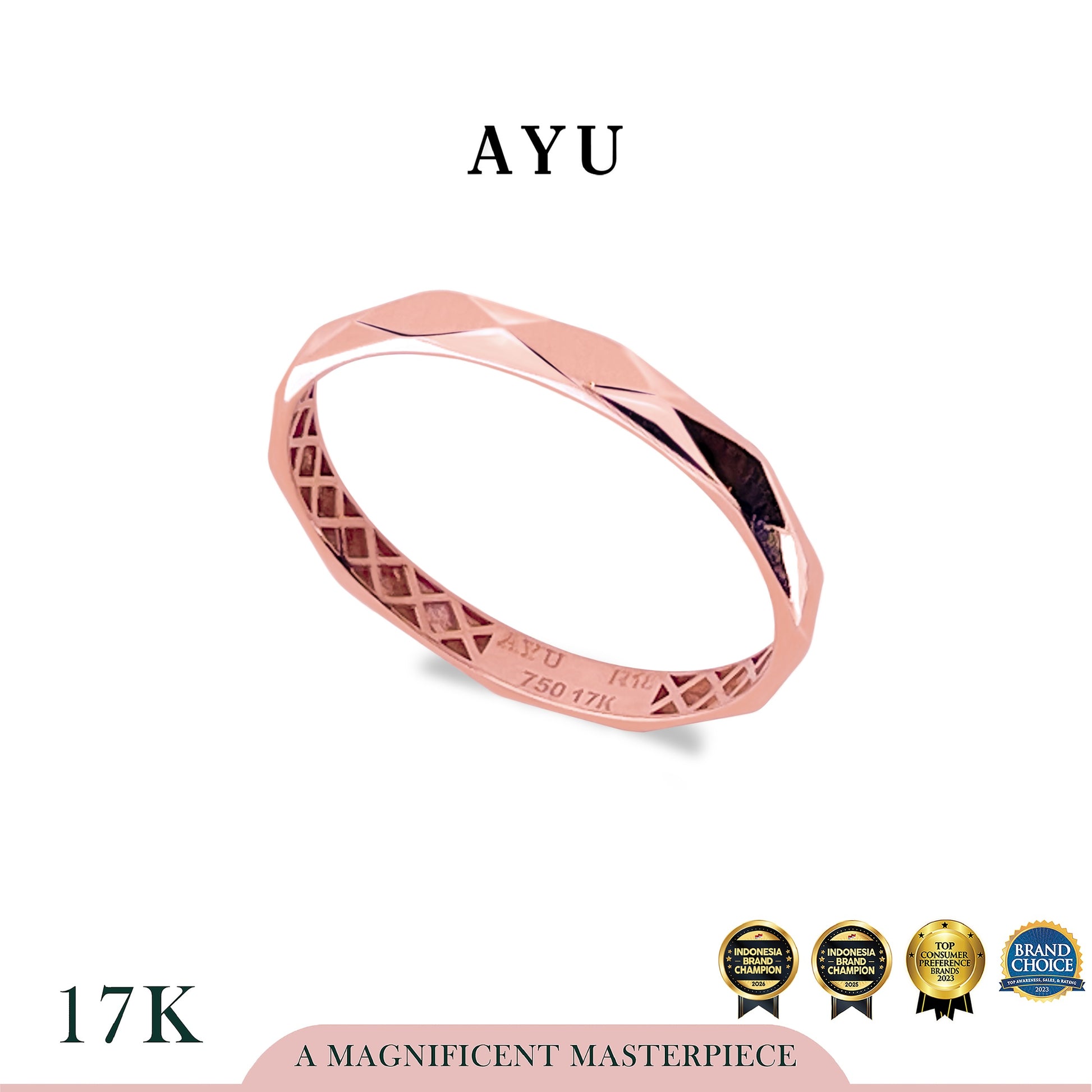AYU Cincin Emas - Gold Elongated Studs Ring 17k Rose Gold