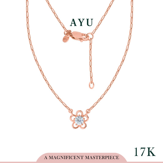AYU Kalung Emas-Golden Daisy With Mini Paper Clip Chain Necklace 17k Rose Gold