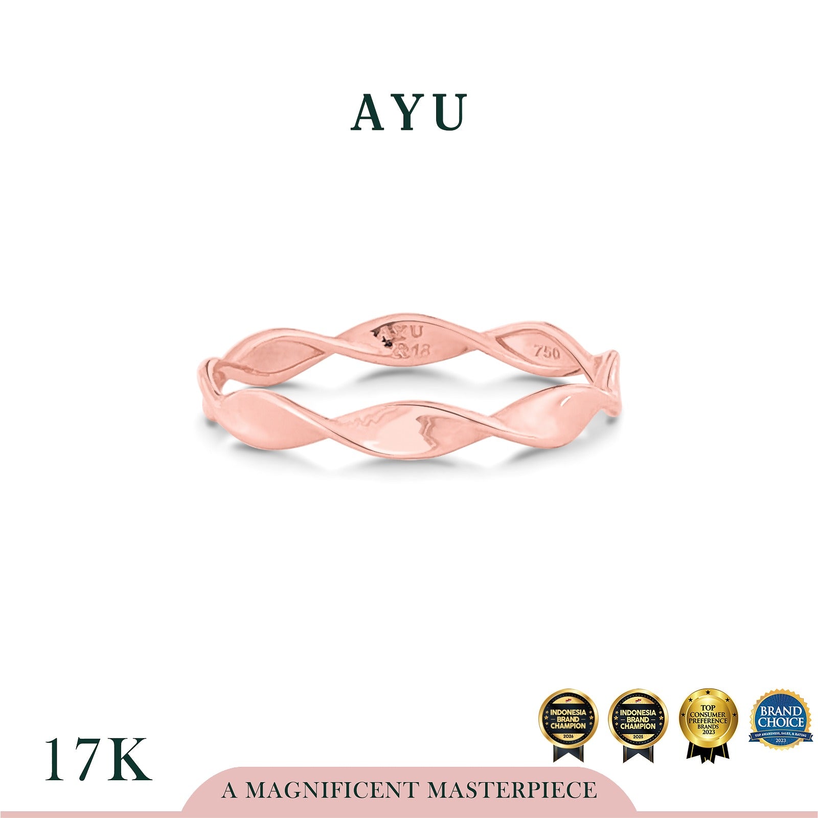 AYU Cincin Emas - Gold Endless Wave Ring 17k Rose Gold
