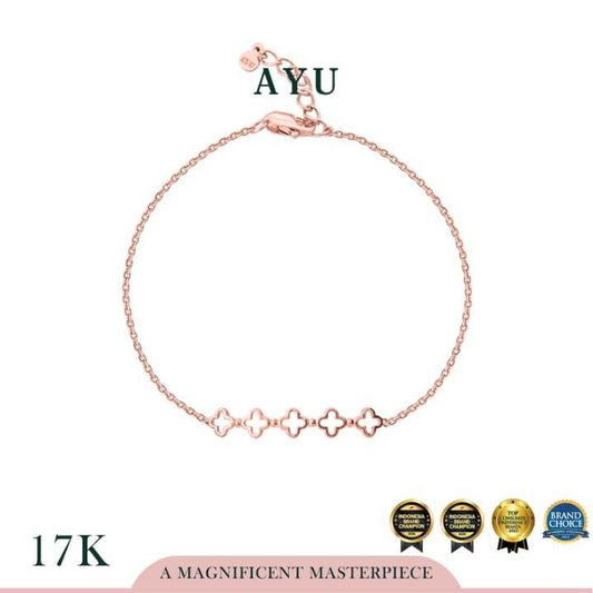 AYU Gelang Emas - Golden Line Clover Chain Bracelet 17k Rose Gold