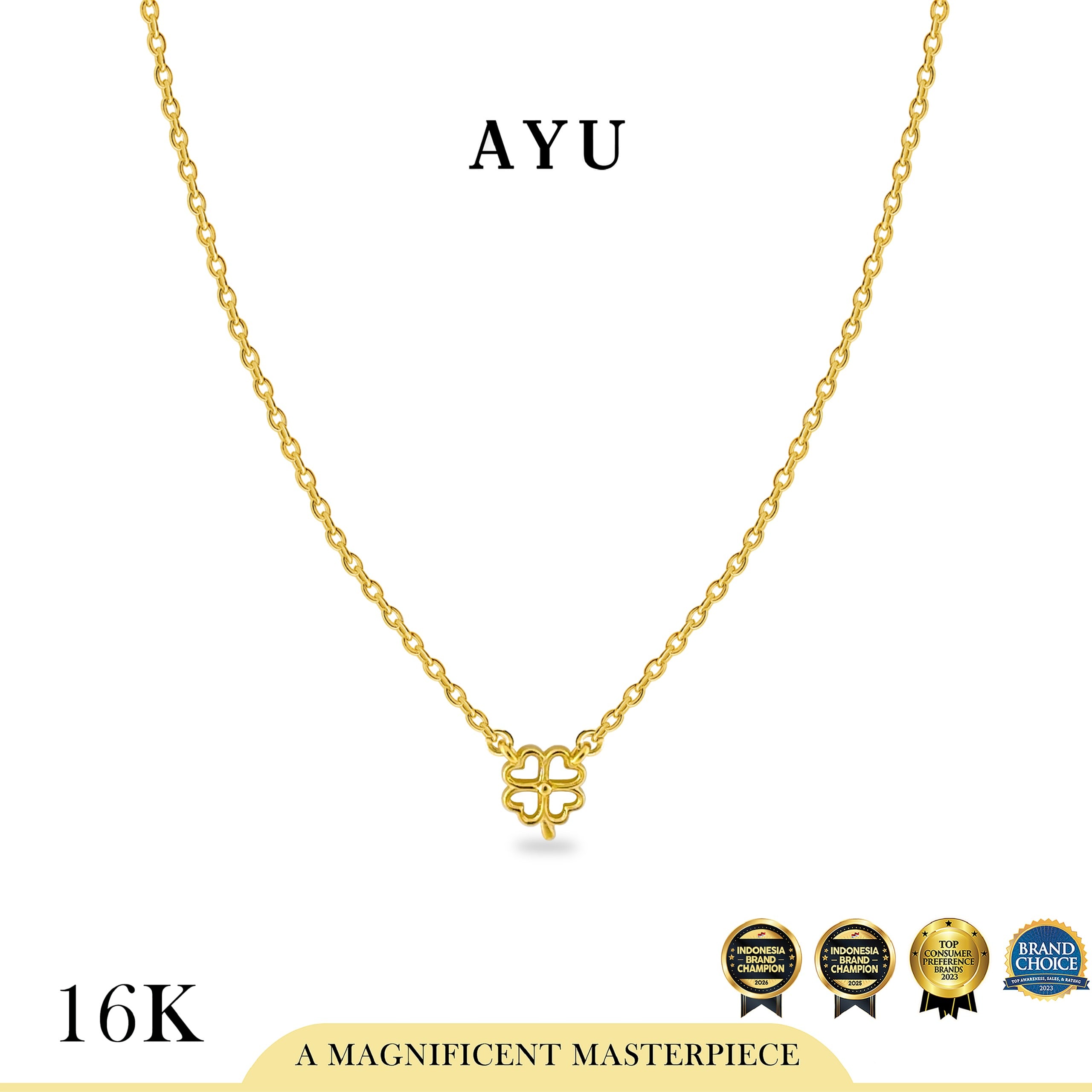 AYU Kalung Emas - Golden Line Lucky Clover Chain Necklace 16k Yellow Gold