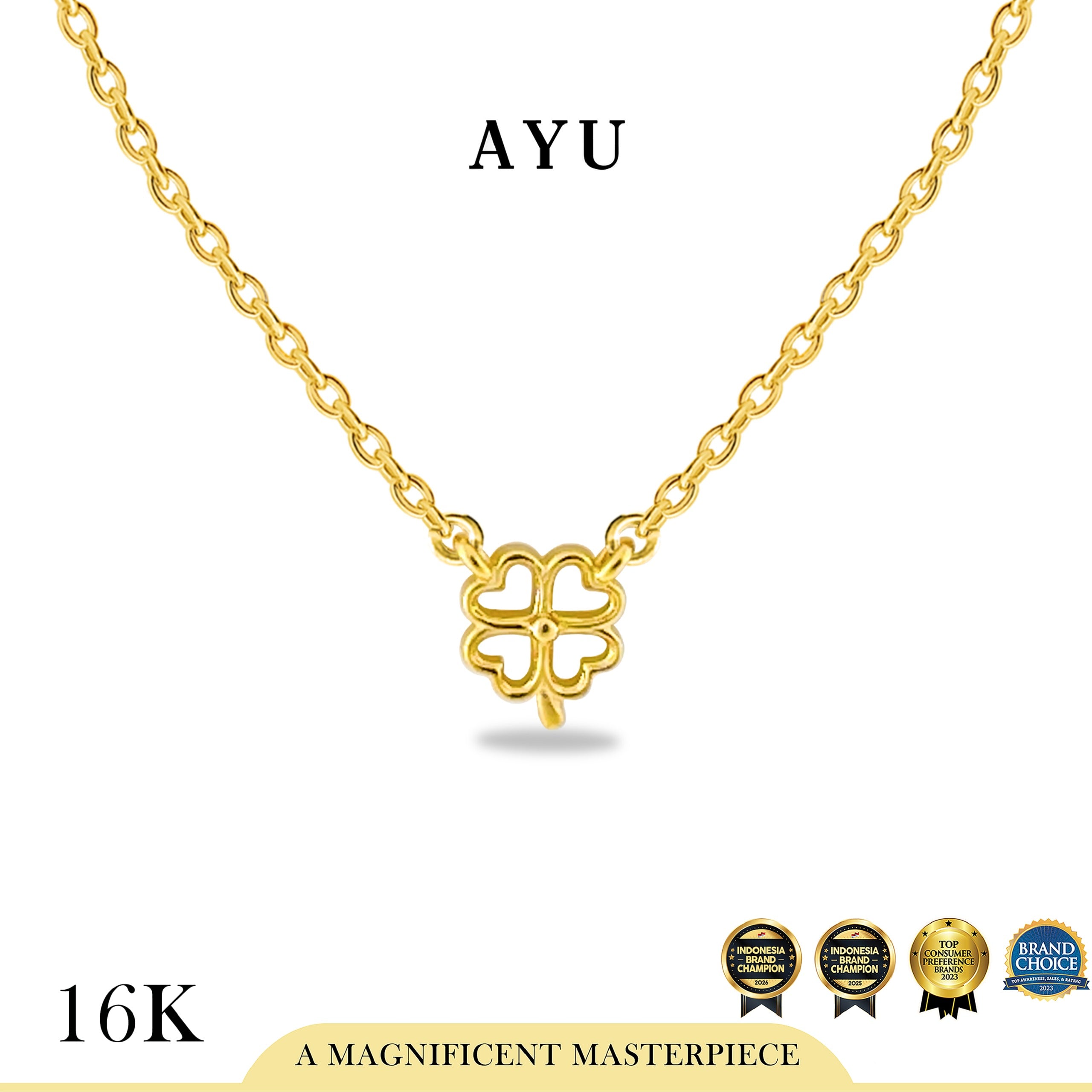 AYU Kalung Emas - Golden Line Lucky Clover Chain Necklace 16k Yellow Gold