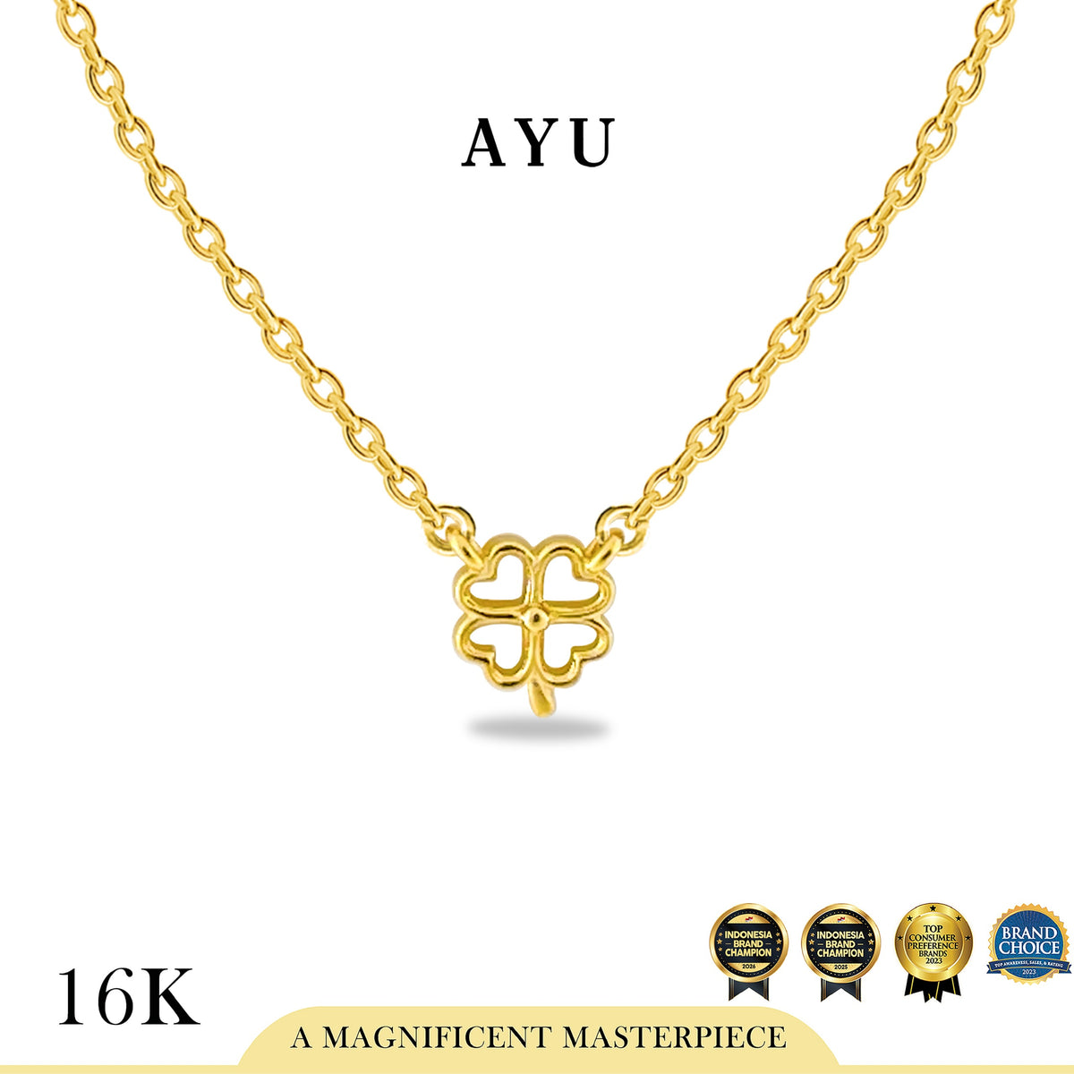 AYU Kalung Emas - Golden Line Lucky Clover Chain Necklace 16k Yellow Gold