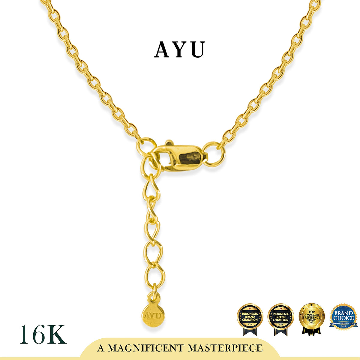 AYU Kalung Emas - Golden Line Lucky Clover Chain Necklace 16k Yellow Gold