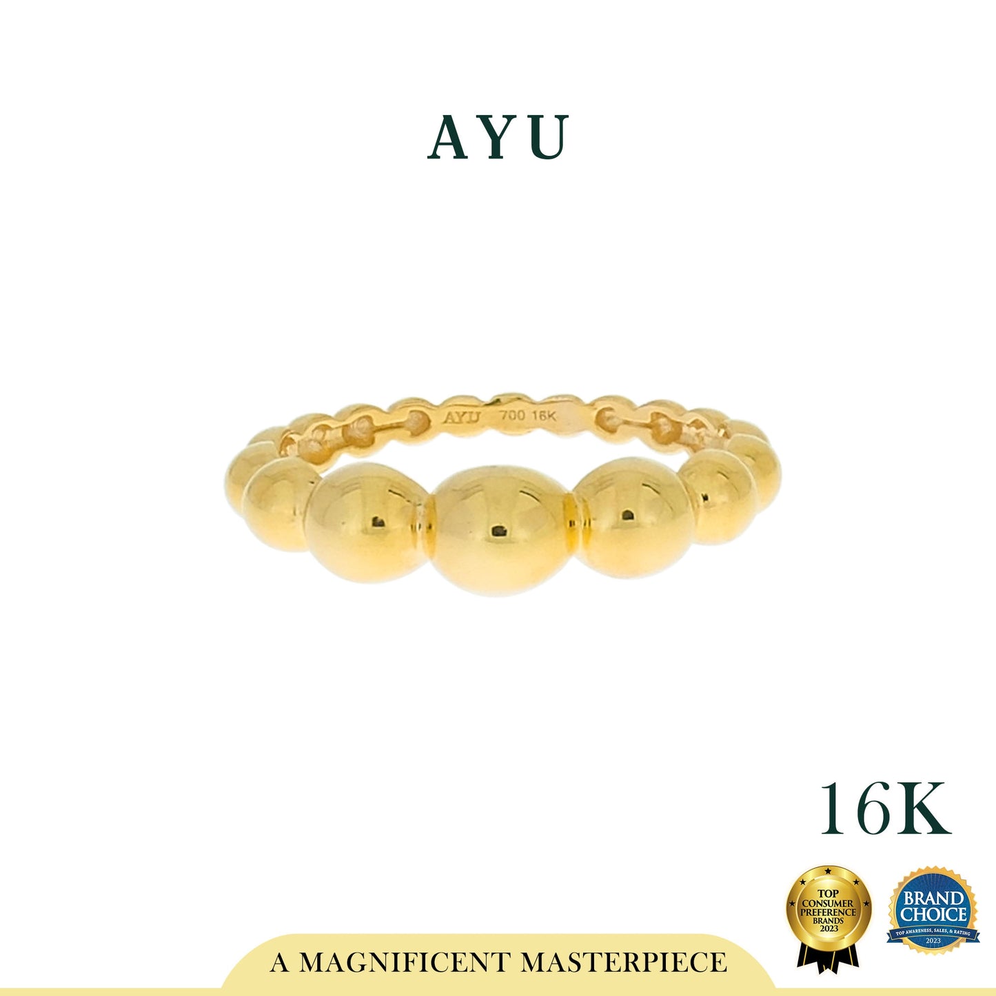 AYU Cincin Emas - Gold Gradating Pepper Beads Ring 16K Yellow Gold