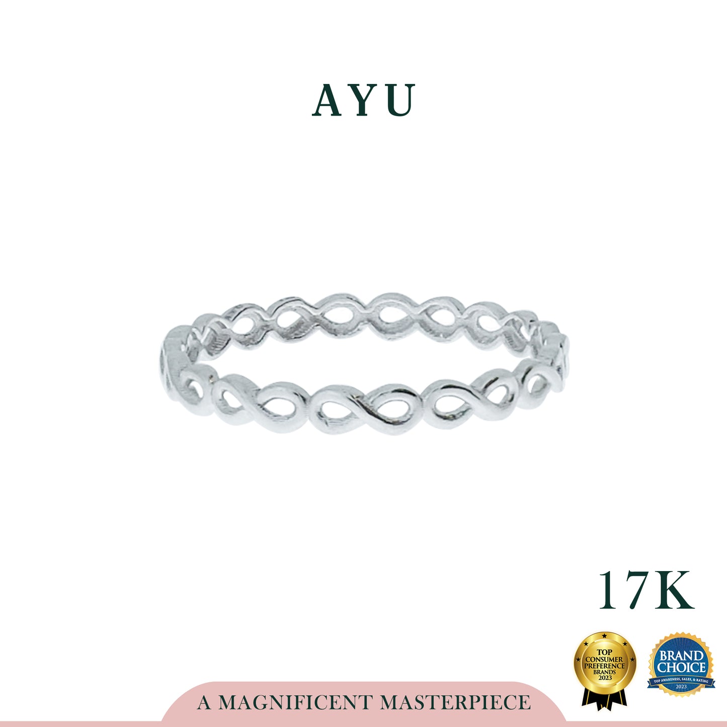 AYU Cincin Emas - Gold Infinity Stack 17K White Gold