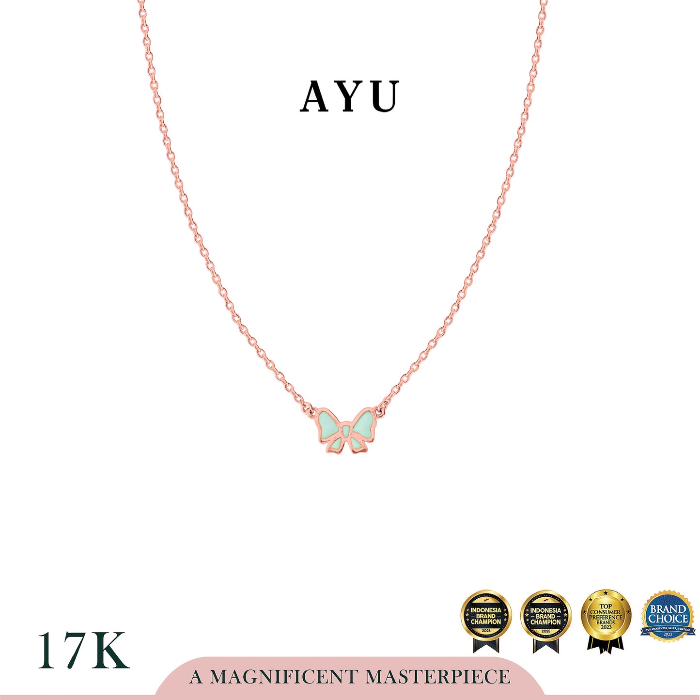 AYU Kalung Emas - Gold Lil Bow Chain Necklace 17k Rose Gold