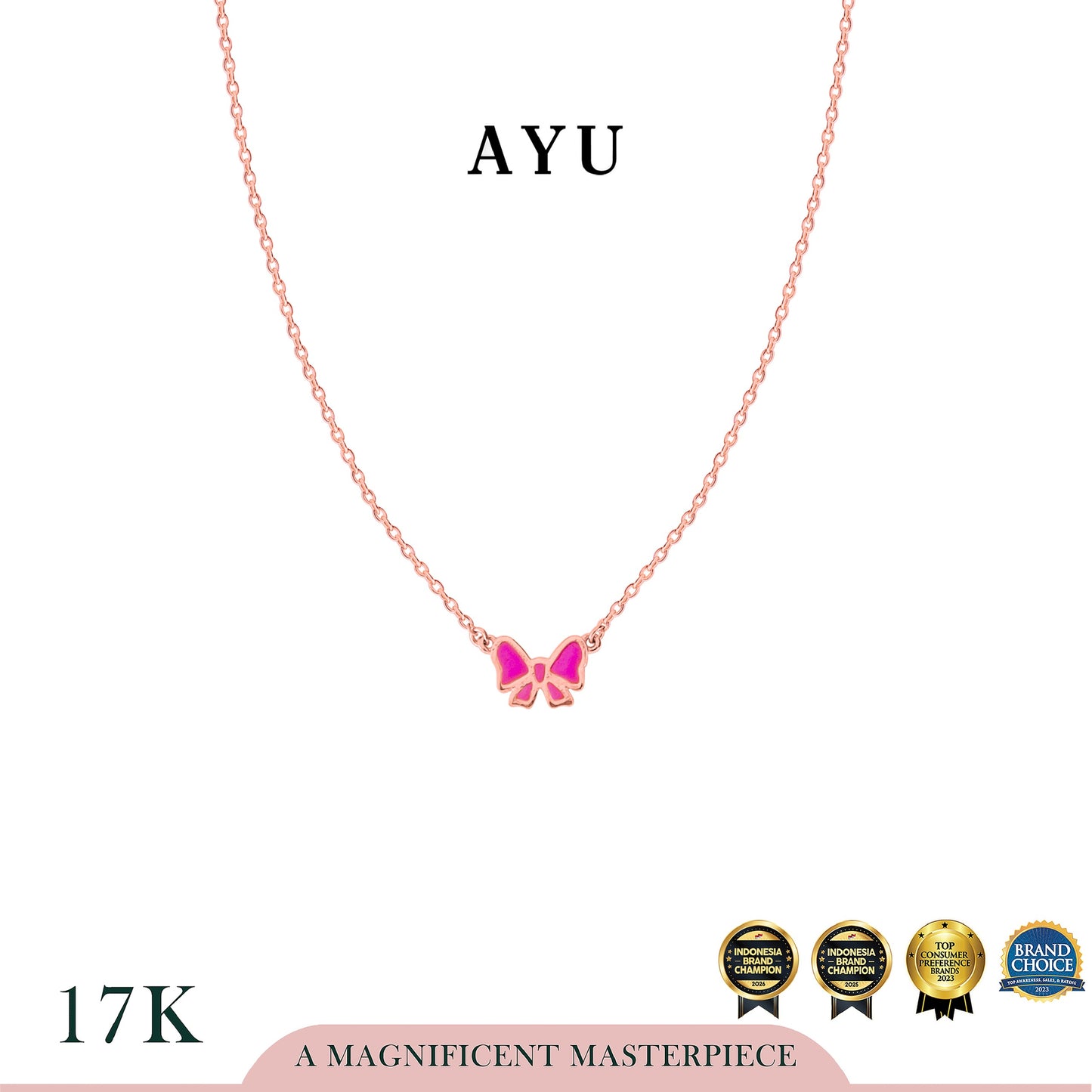 AYU Kalung Emas - Gold Lil Bow Chain Necklace 17k Rose Gold