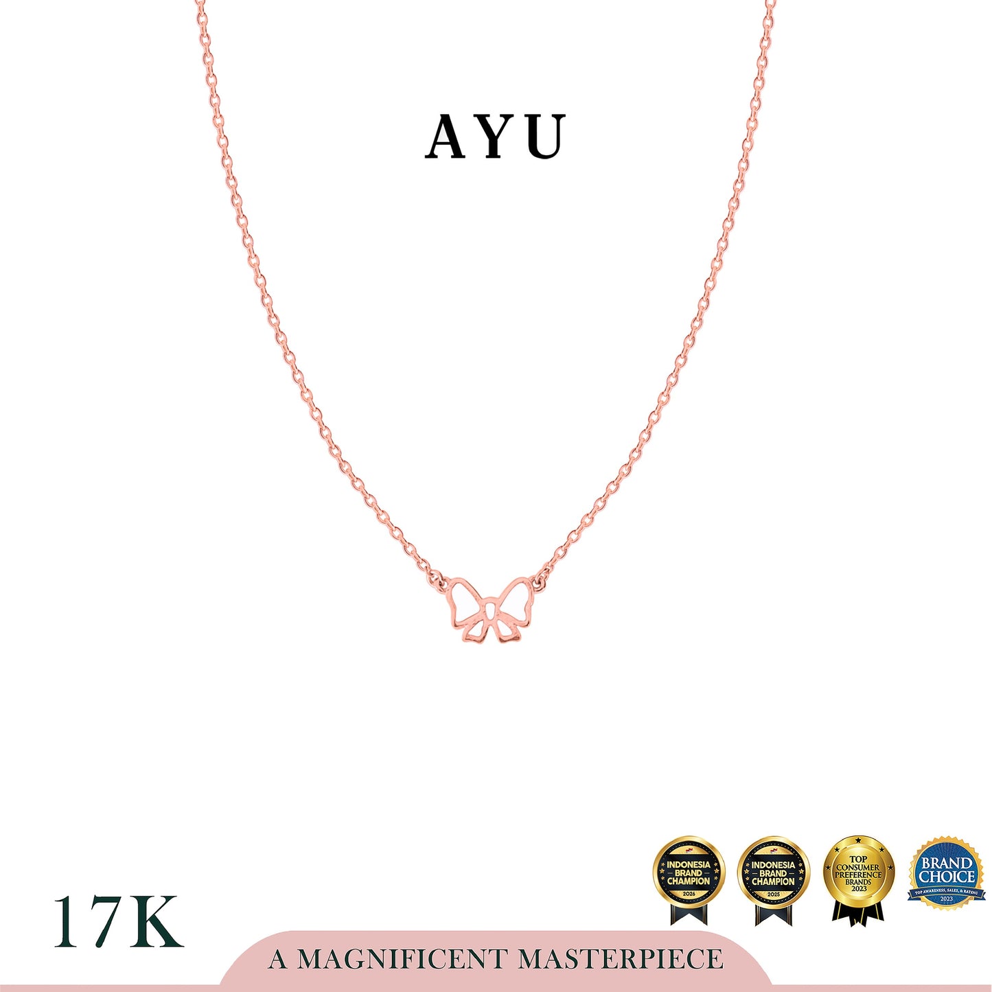 AYU Kalung Emas - Gold Lil Bow Chain Necklace 17k Rose Gold