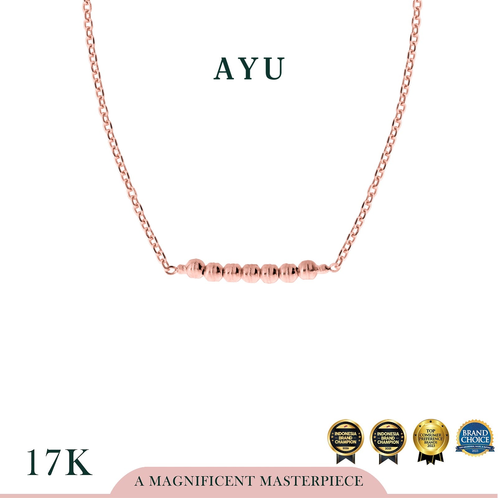 AYU Kalung Emas - Gold Mini Boba Bar Chain Necklace 17k Rose Gold