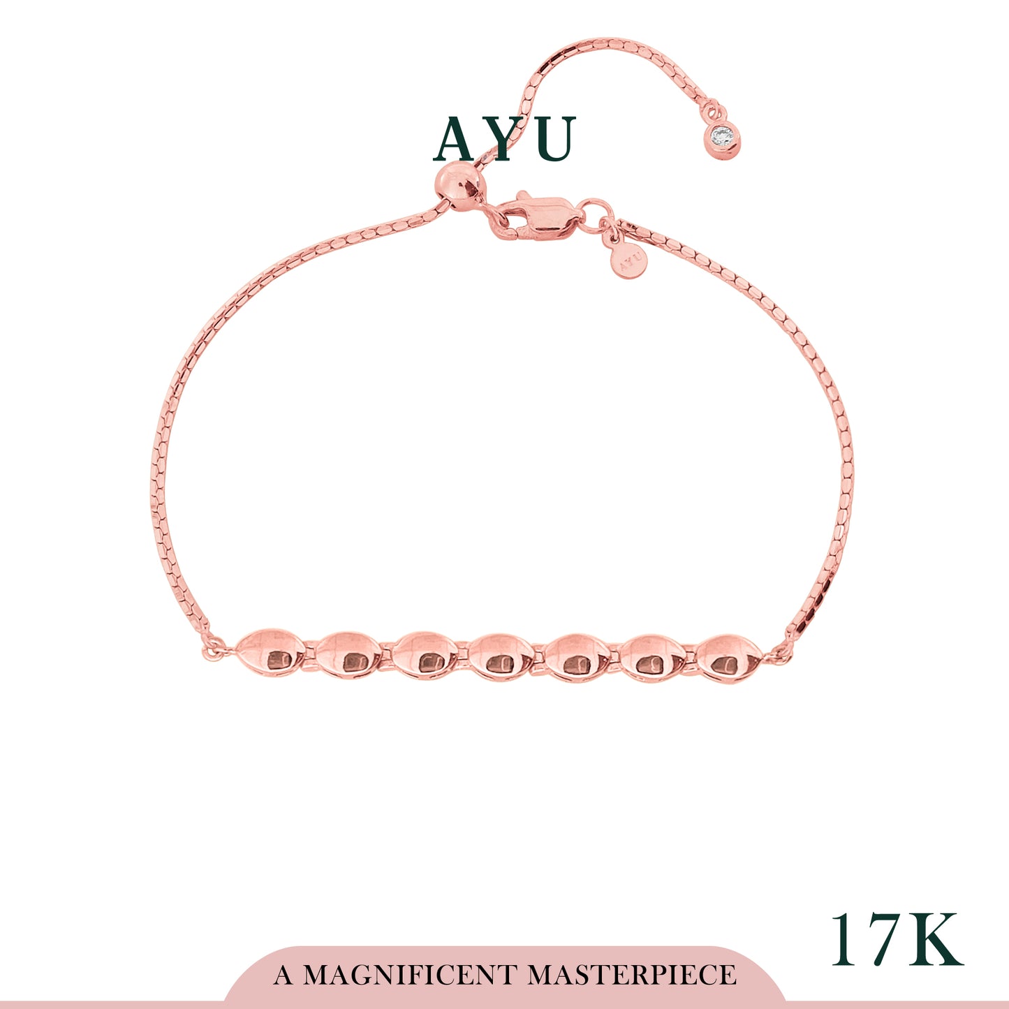 AYU Gelang Emas - Gold Pukis With Adjustable Box Chain Bracelet 17k Rose Gold