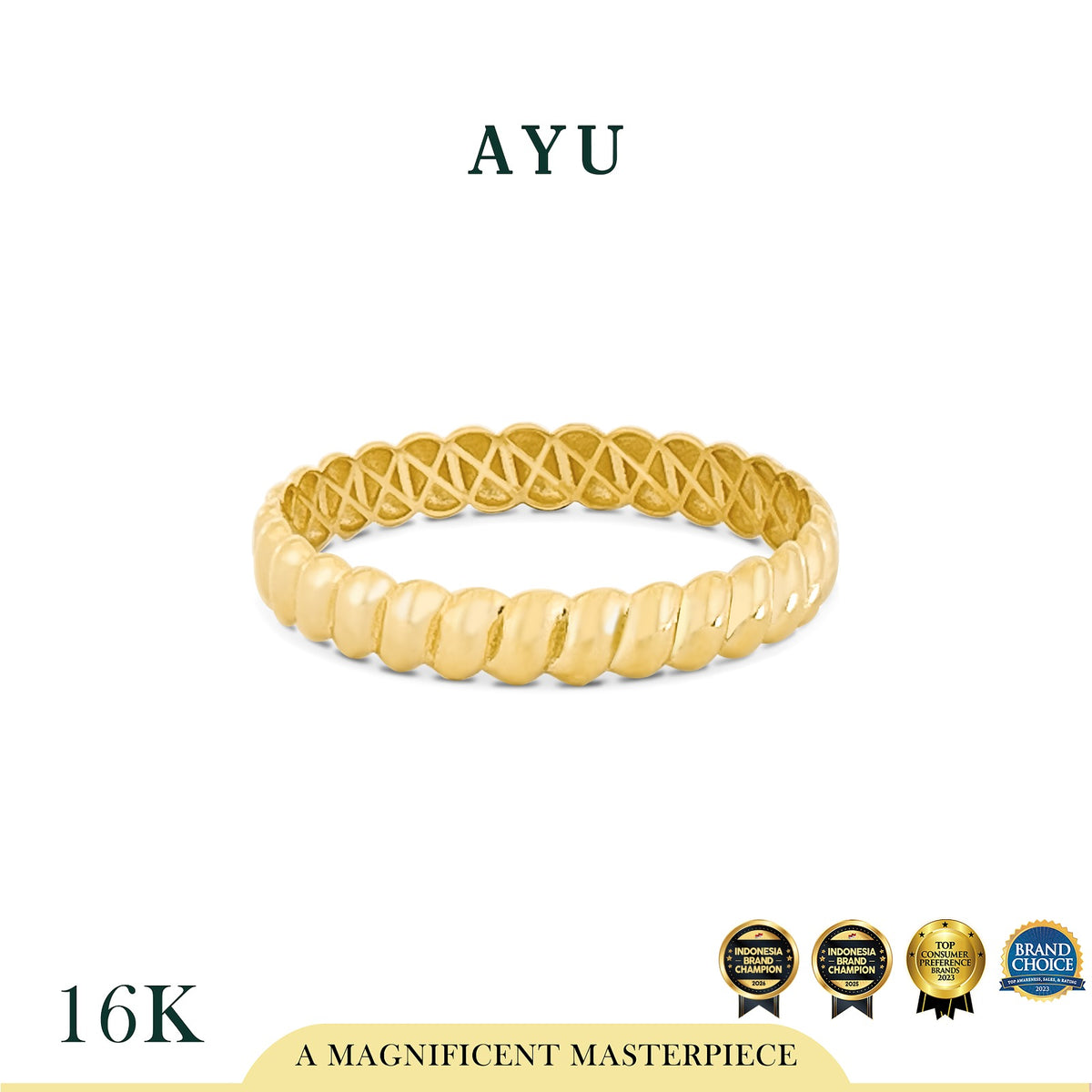 AYU Cincin Emas - Gold Ripple Ring 16k Yellow Gold