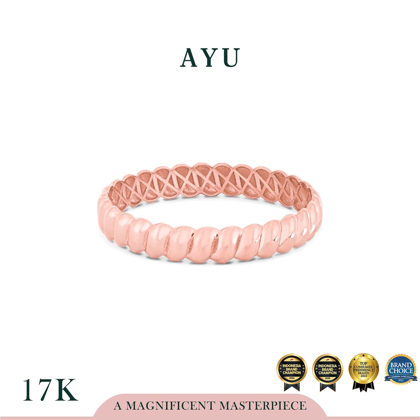 AYU Cincin Emas - Gold Ripple Ring 17k Rose Gold