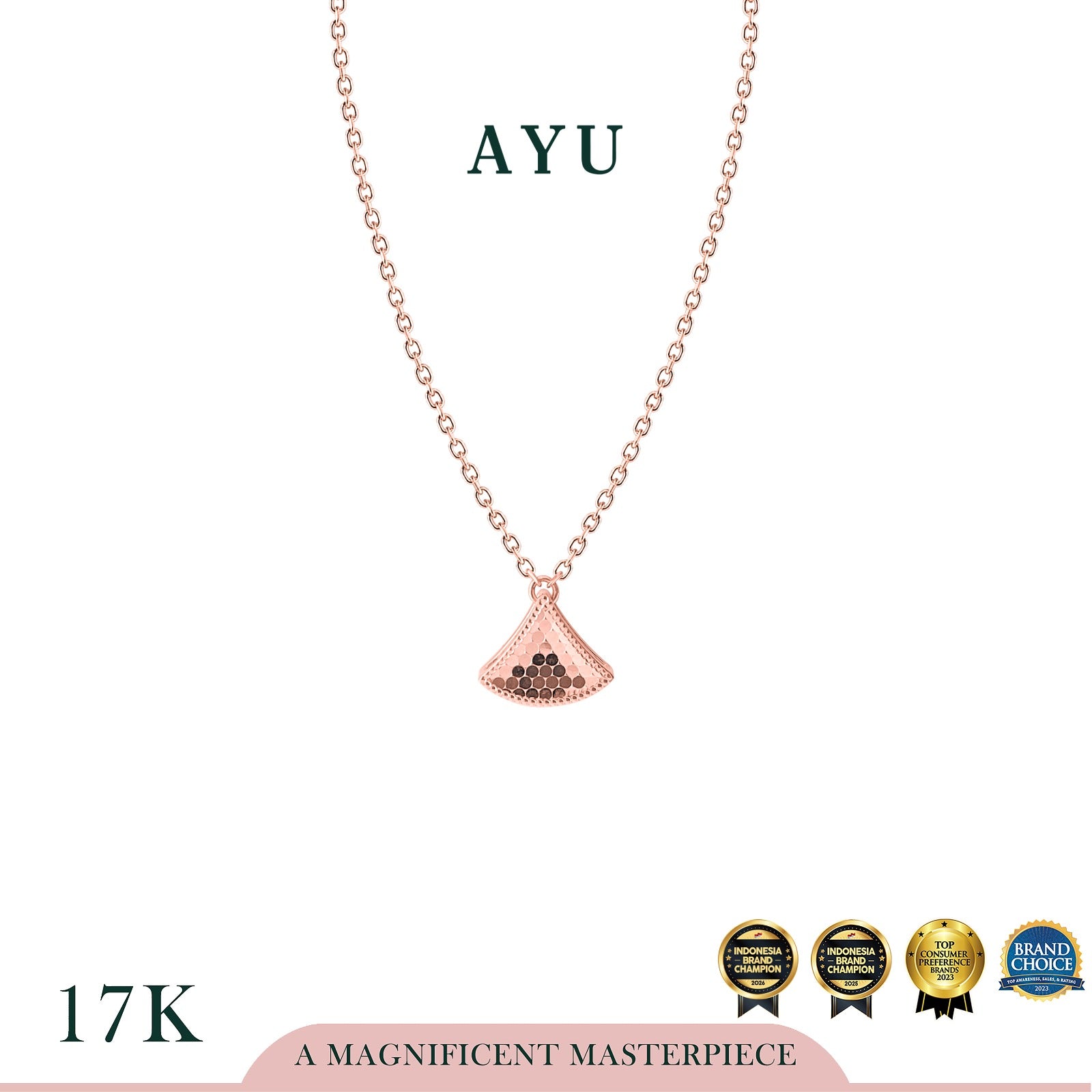 AYU Kalung Emas - Gold Shimmer Fan Necklace 17k Rose Gold