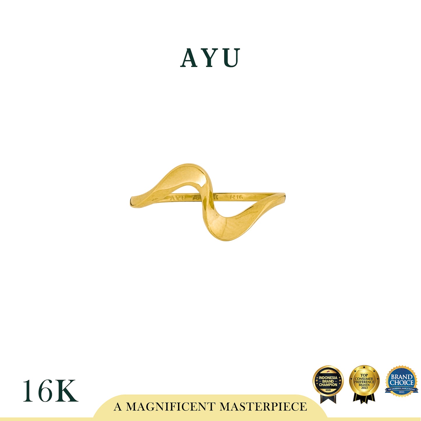 AYU Cincin Emas - Swaying Slow Wave Ring 16k Yellow Gold