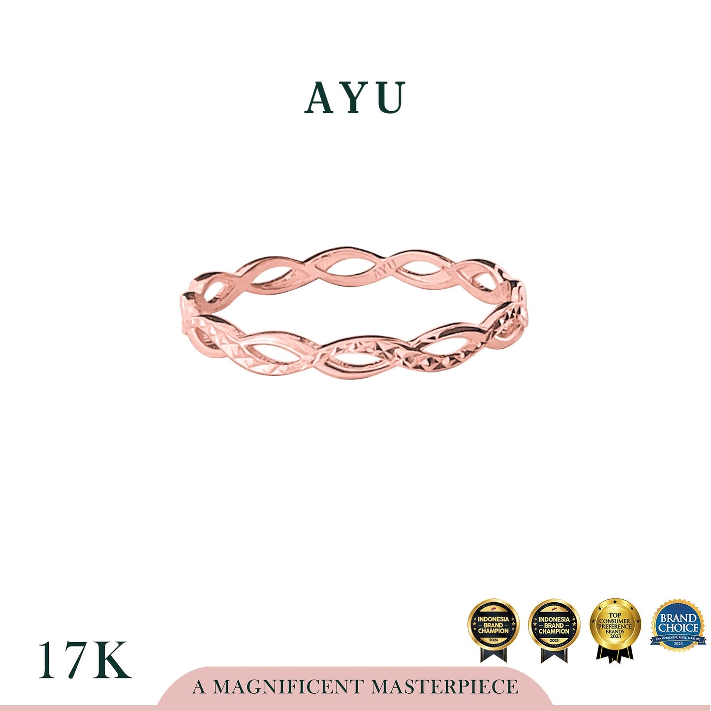 AYU Cincin Emas - Gold Sparkling Wave Ring 17k Rose Gold
