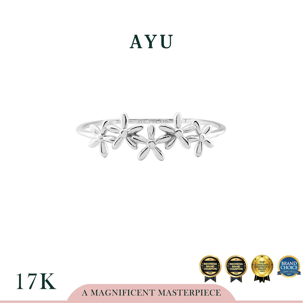 AYU Cincin Emas - Gold Starflower Ring 17k White Gold
