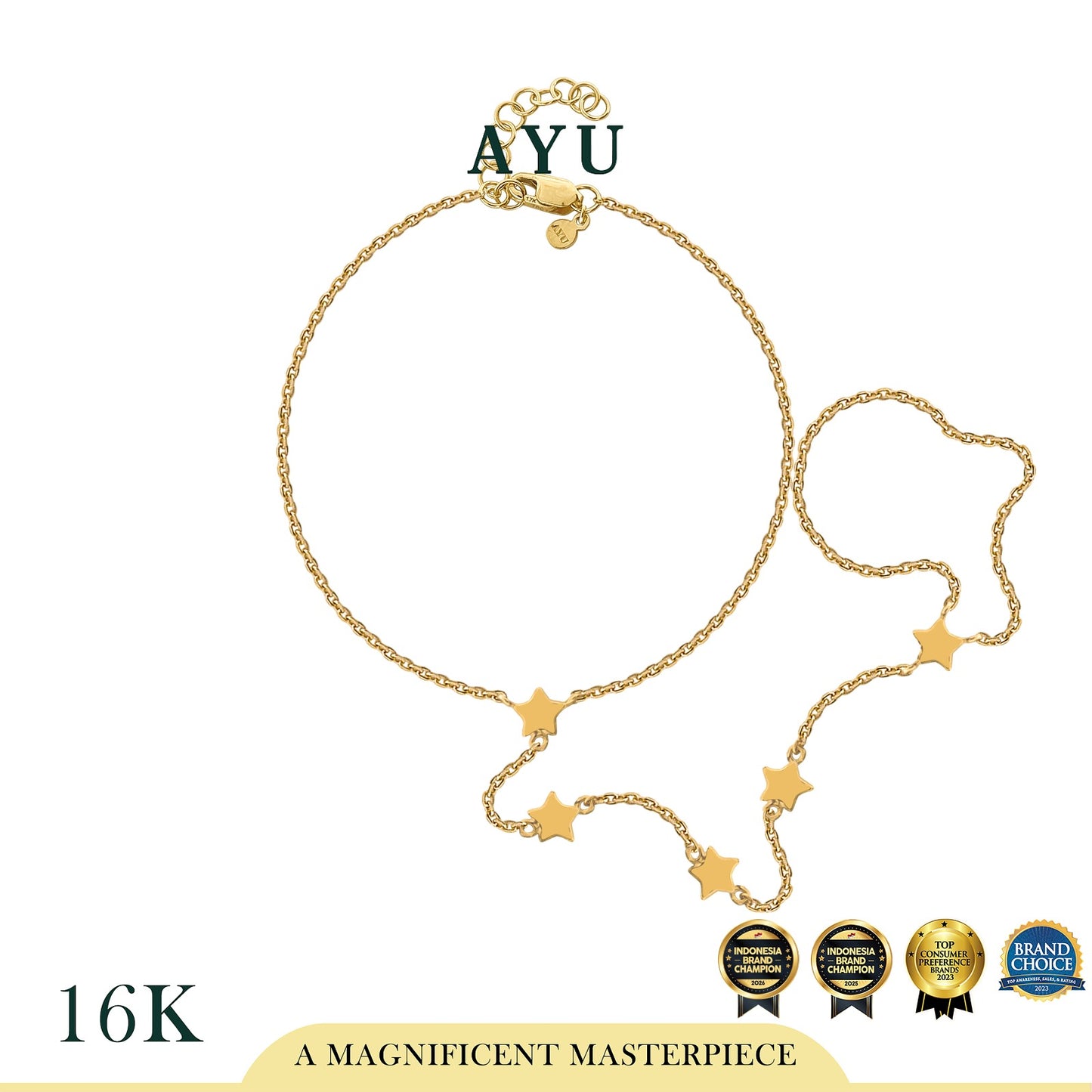 AYU Gelang Emas - Gold Starry Starry Hand Chain Bracelet 16k Yellow Gold