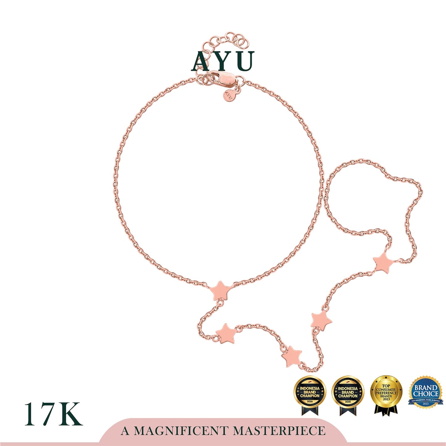 AYU Gelang Emas - Gold Starry Starry Hand Chain Bracelet 17k Rose Gold