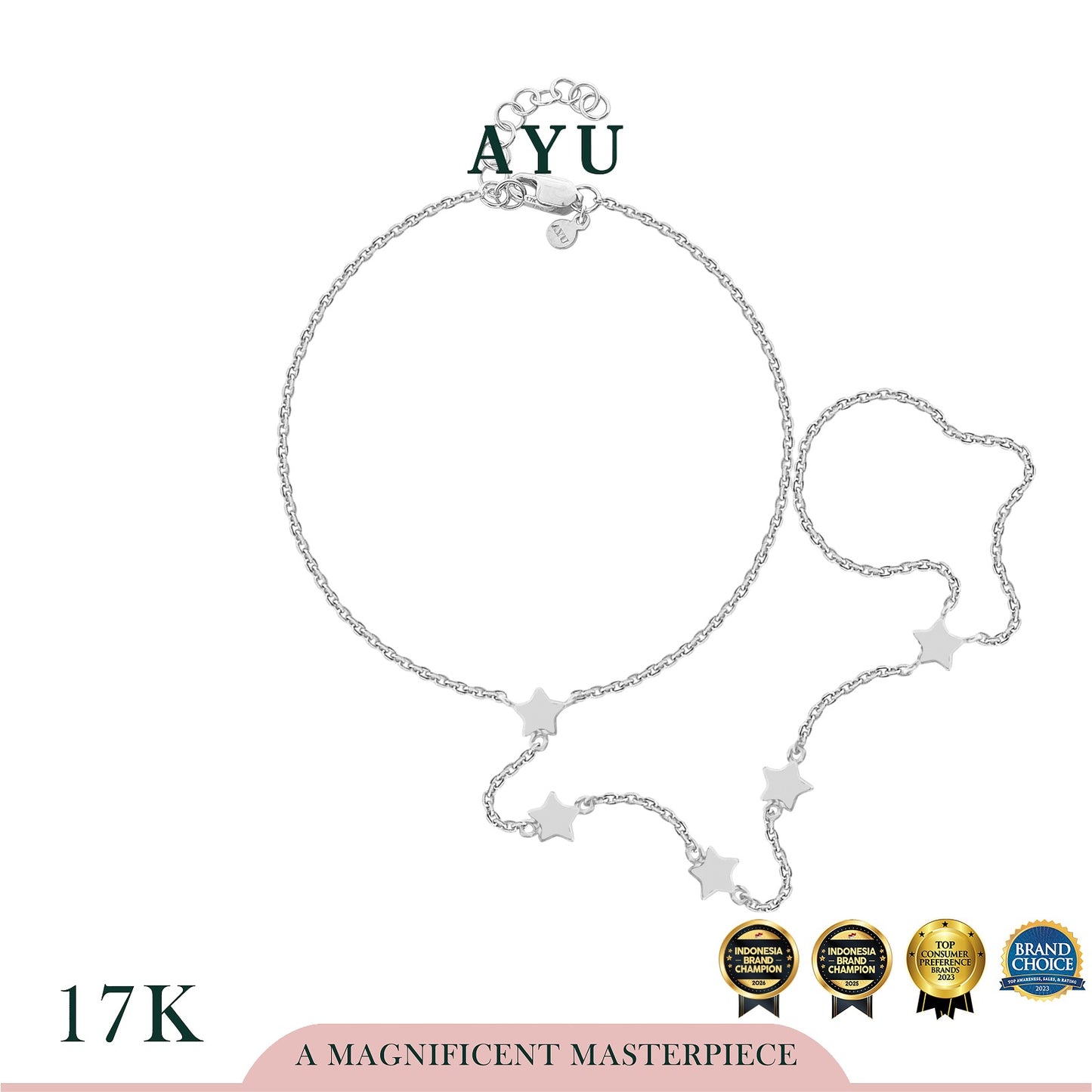 AYU Gelang Emas - Gold Starry Starry Hand Chain Bracelet 17k White Gold