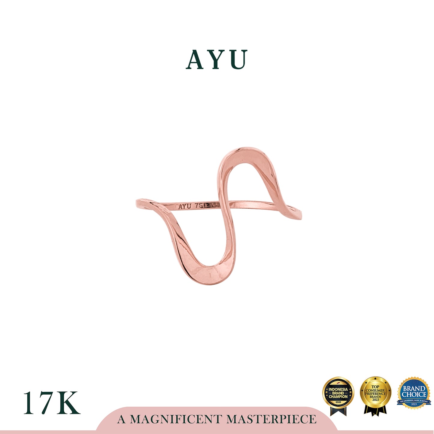 AYU Cincin Emas - Gold Swaying Wave Ring 17k Rose Gold