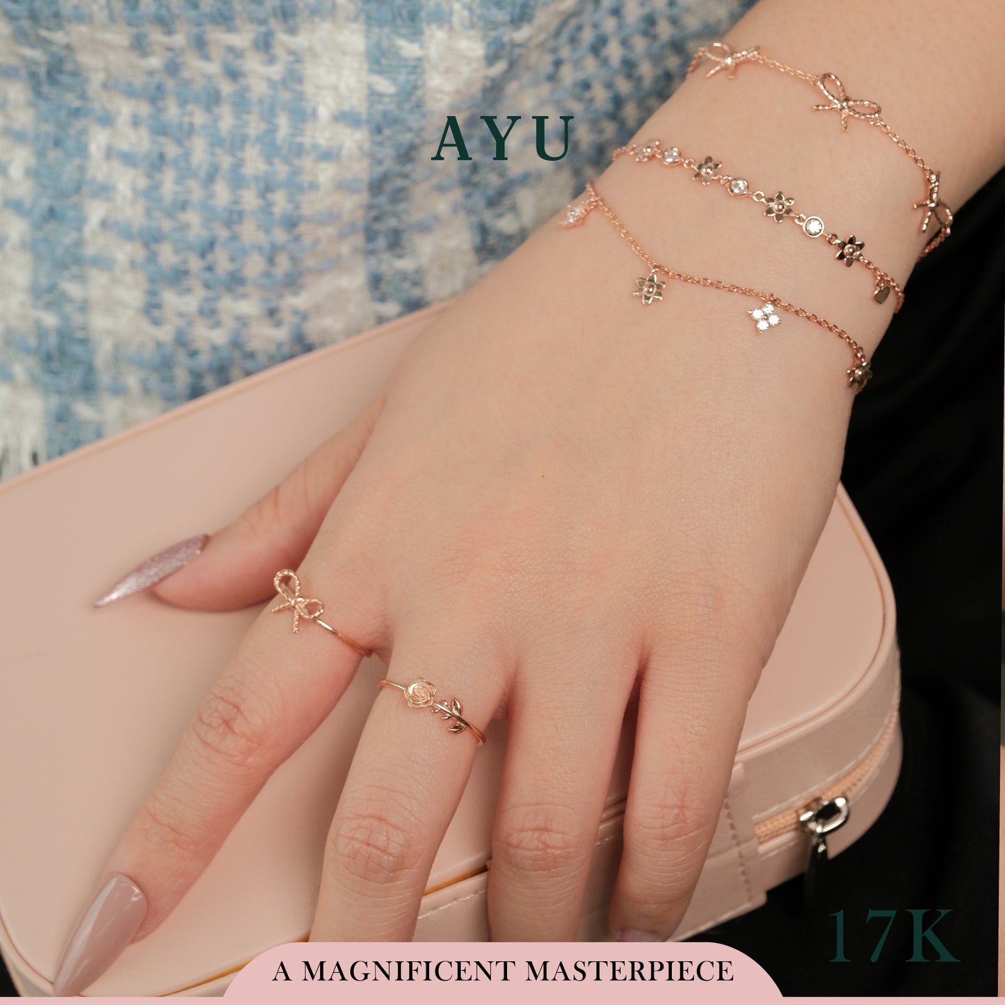 AYU Cincin Emas - Twist Ribbon Ring 17K Rose Gold