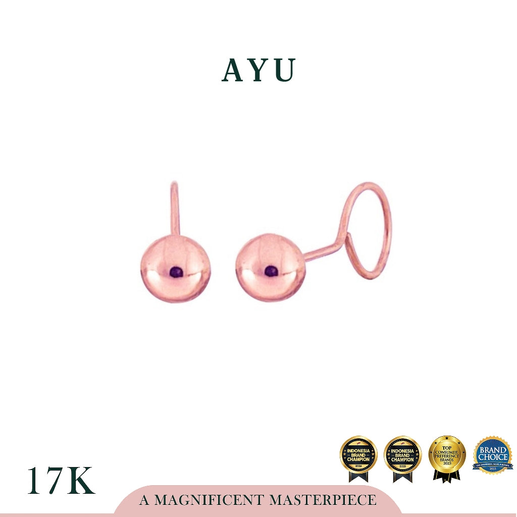 AYU Anting Emas - Gold Ball Round Loop 17k Rose Gold