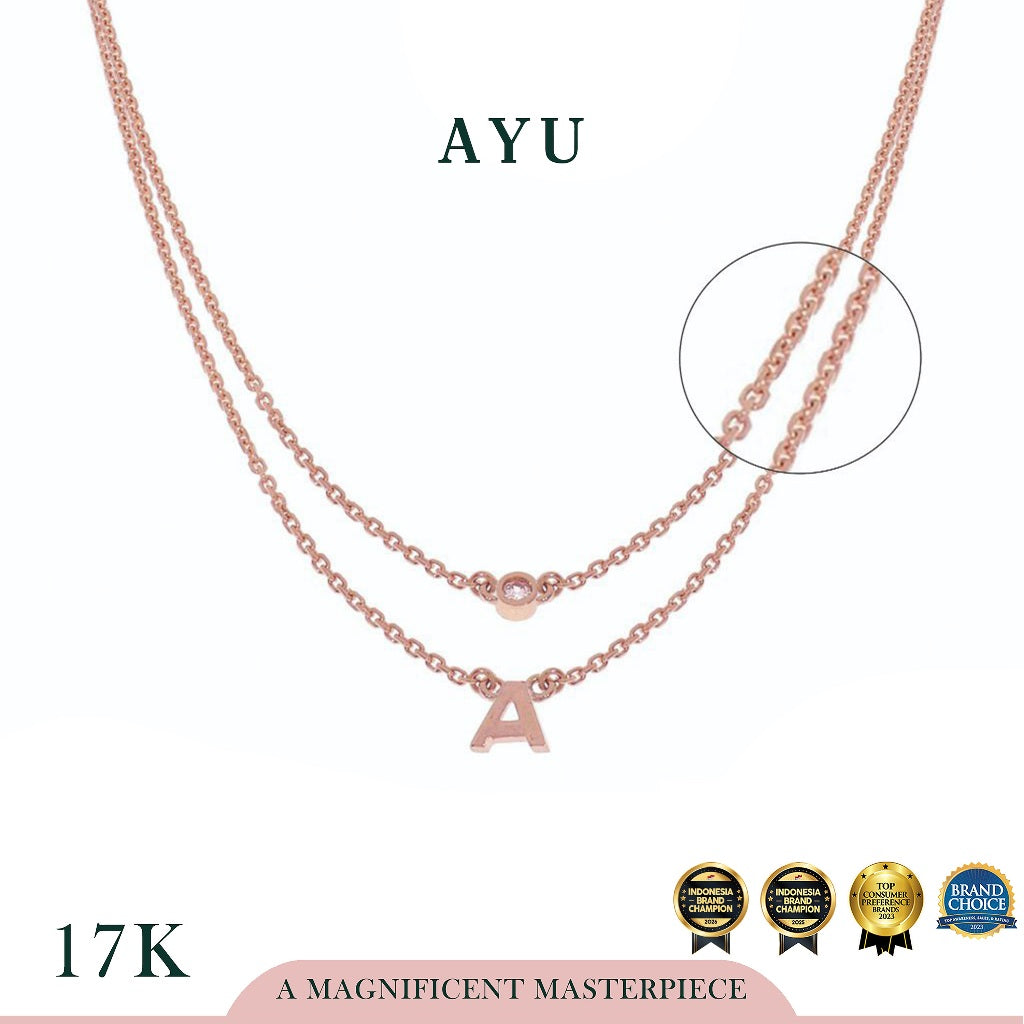 AYU Kalung Emas - Gold Initial Double Layer Necklace 17K Rose Gold