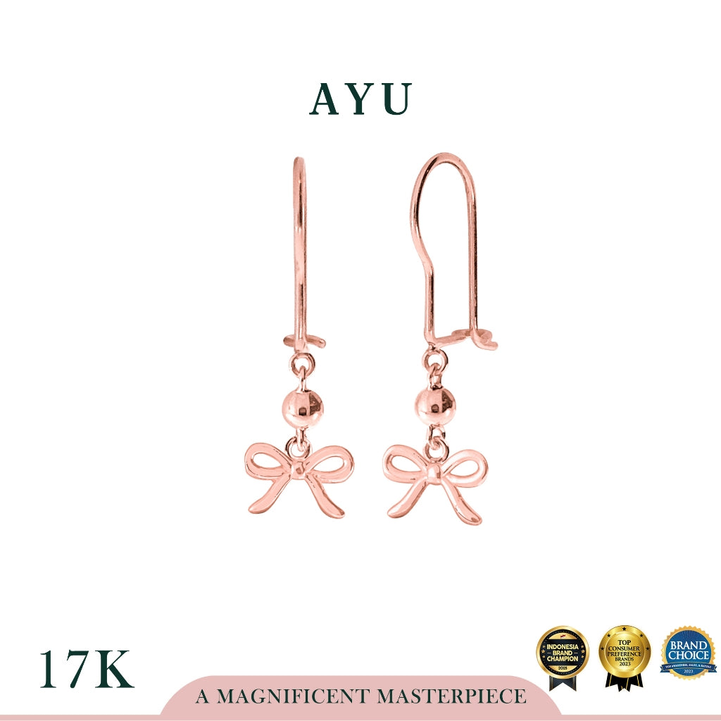 AYU Anting Emas - Gold Mini Ribbon With Boba Wire Earrings 17k Rose Gold