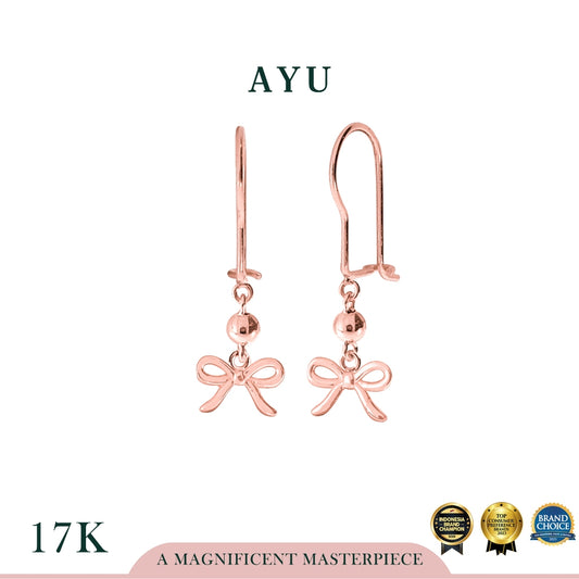 AYU Anting Emas - Gold Mini Ribbon With Boba Wire Earrings 17k Rose Gold