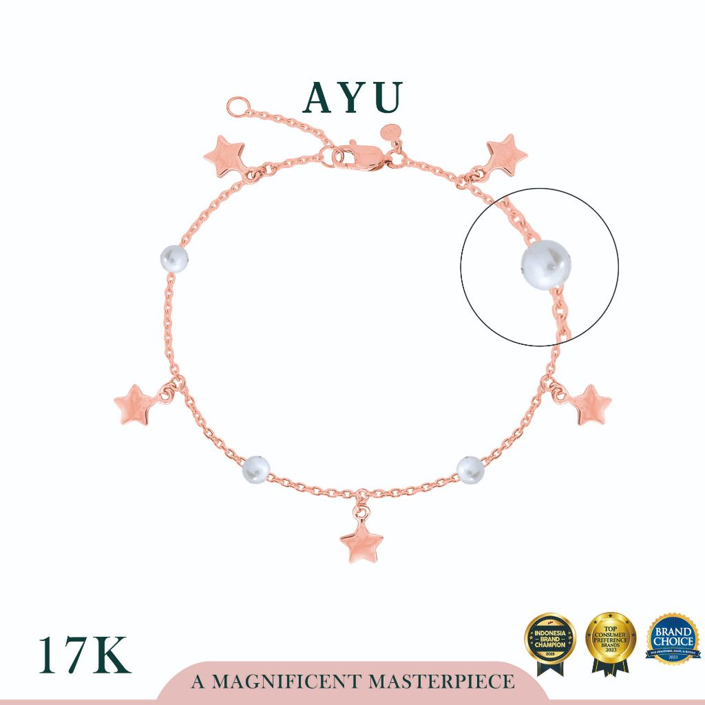 AYU Gelang Emas - Gold Starry Starry Pearl Chain Bracelet 17k Rose Gold