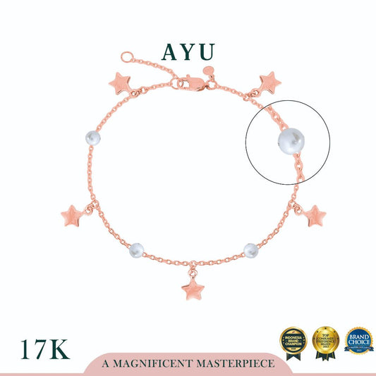 AYU Gelang Emas - Gold Starry Starry Pearl Chain Bracelet 17k Rose Gold