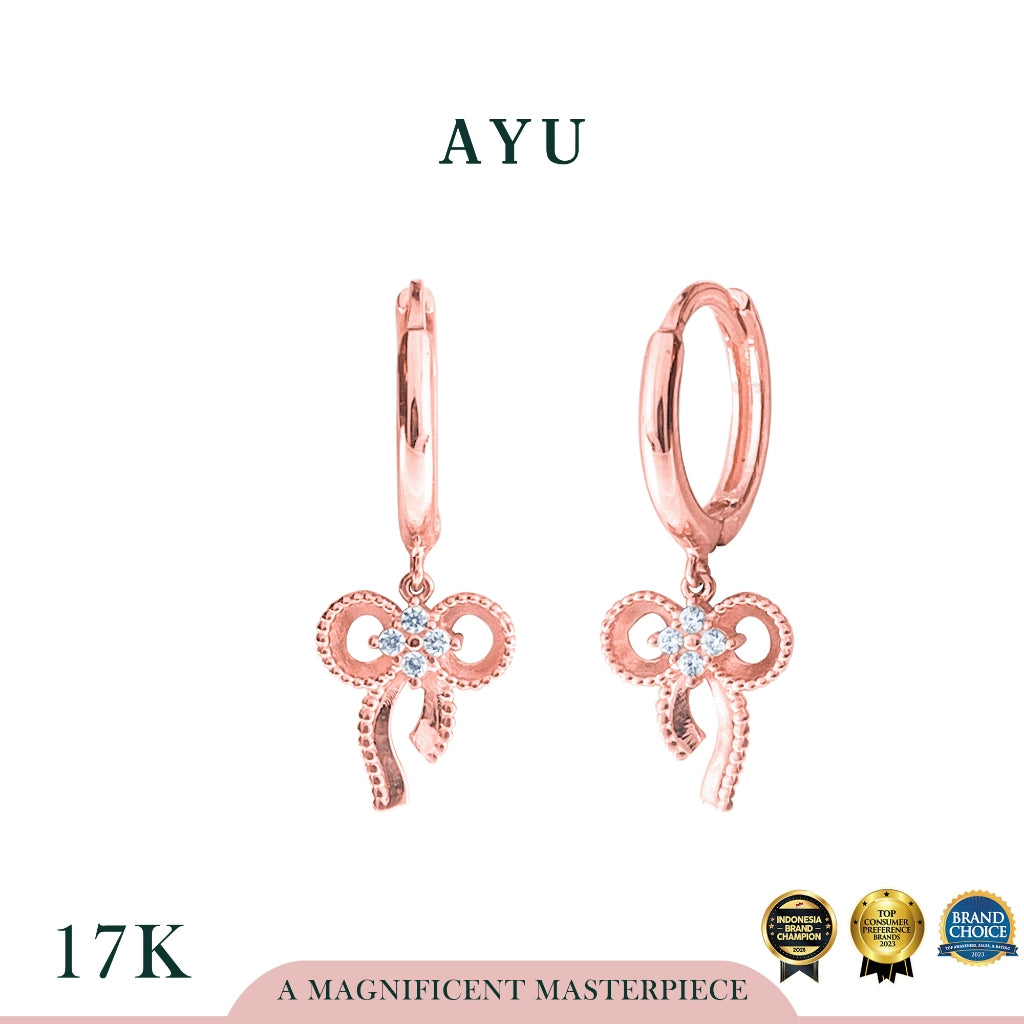 AYU Anting Emas - Gold Twilly Ribbon Doughnut  Earrings 17k Rose Gold