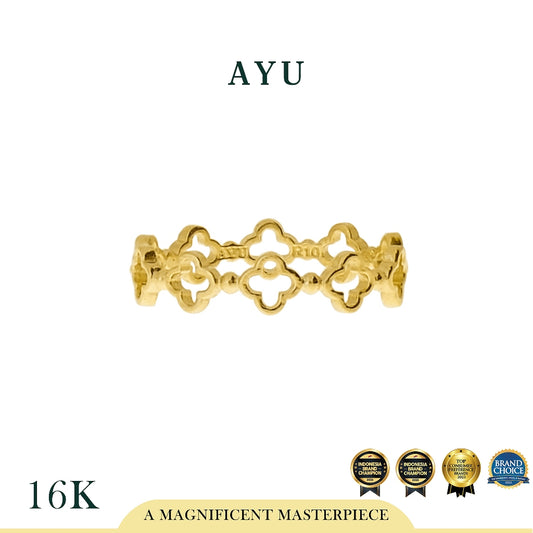 AYU Cincin Emas - Golden Line Clover Stack 16k Yellow Gold