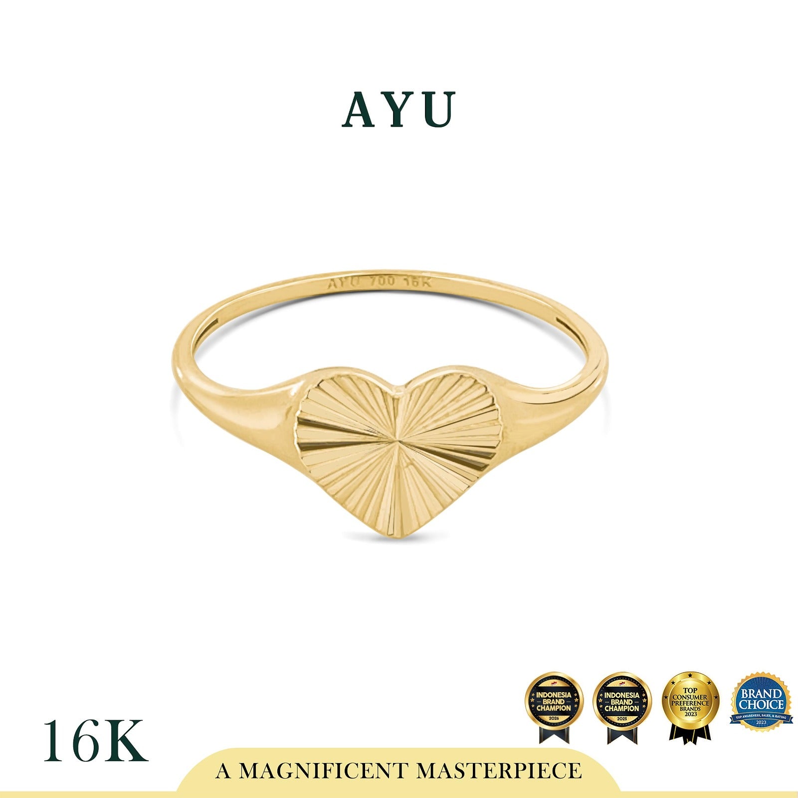 AYU Cincin Emas - Heart Bling Signet Ring 16k Yellow Gold