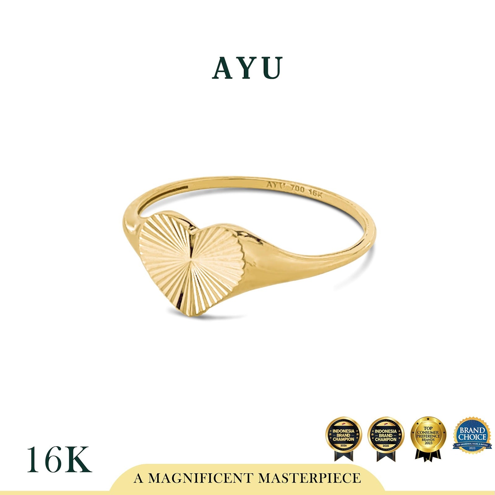 AYU Cincin Emas - Heart Bling Signet Ring 16k Yellow Gold